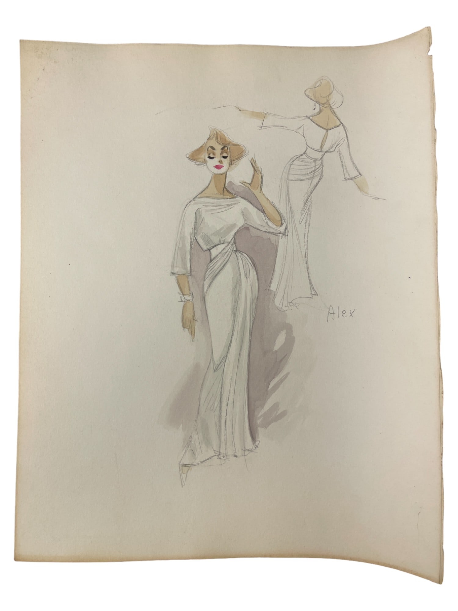 VINTAGE SKETCH ART COSTUME DESIGN DRAWING PRODUCTION BY BOB ROBERT CARLTON SIZE 11 1/2 X 14 1/2: VINTAGE SKETCH ART COSTUME DESIGN DRAWING PRODUCTION BY BOB ROBERT CARLTON SIZE 11 1/2 X 14 1/2 INCHES