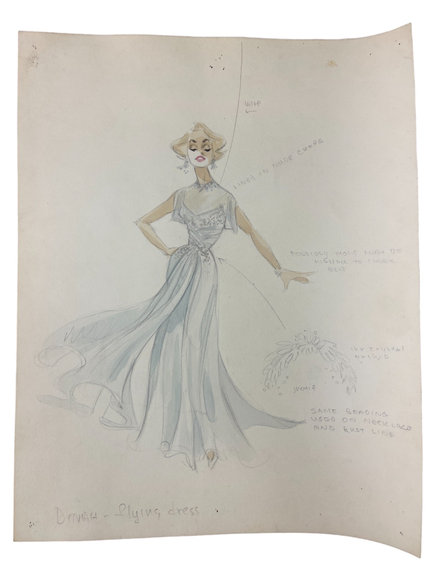 VINTAGE SKETCH ART COSTUME DESIGN DRAWING PRODUCTION BY BOB ROBERT CARLTON SIZE 11 1/2 X 14 1/2: VINTAGE SKETCH ART COSTUME DESIGN DRAWING PRODUCTION BY BOB ROBERT CARLTON SIZE 11 1/2 X 14 1/2 INCHES