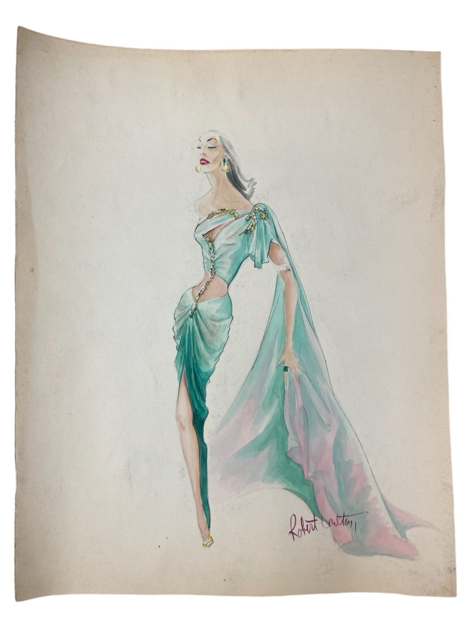 VINTAGE SKETCH ART COSTUME DESIGN DRAWING PRODUCTION BY BOB ROBERT CARLTON SIZE  11 1/2 X 14 1/2 (1 of 6)