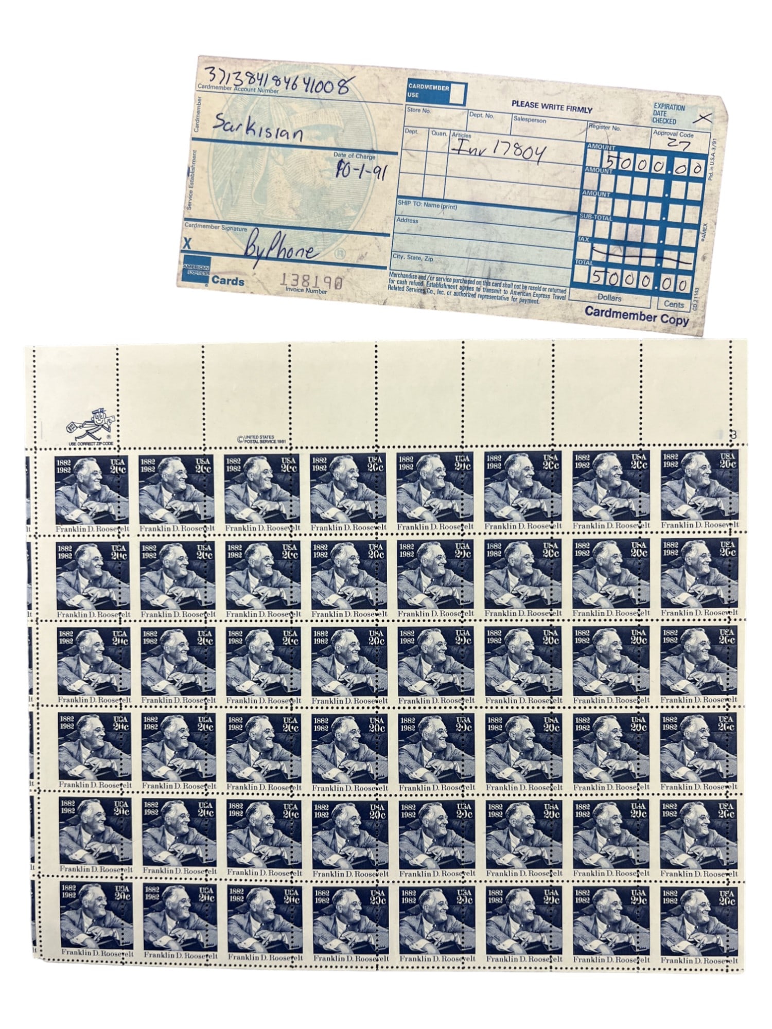 FRANKLIN D ROOSEVELT MINT PLATE BLOCK STAMP SHEET WITH COA RARE (1 of 2)