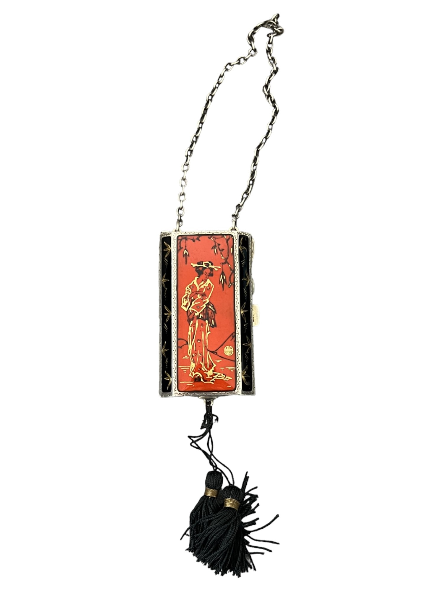 CARTIER STERLING SILVER ENAMEL  ART DECO ORIENTAL PURSE COMPACT (1 of 10)