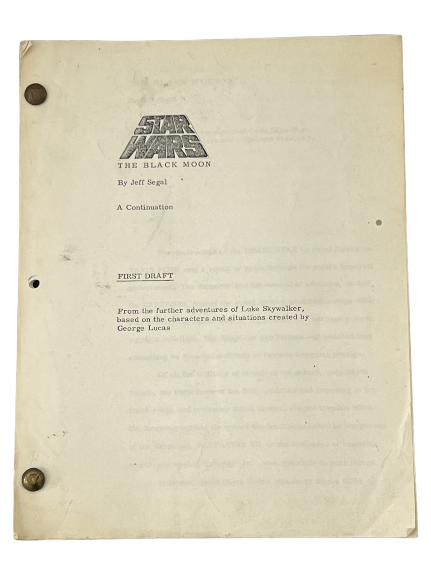 STAR WARS THE BLACK MOON 1ST DRAFT MOVIE SCRIPT OUTLINE GEORGE LUKAS VINTAGE (1 of 5)