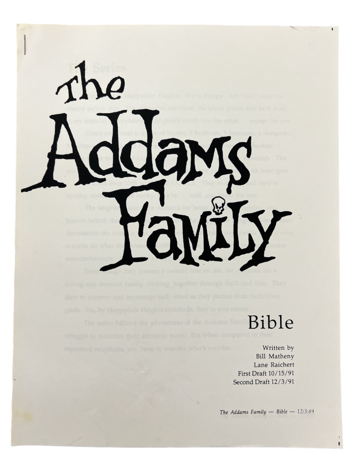 THE ADDAMS FAMILY BIBLE VINTAGE ANIMATION CARTOON TV 1991 SCRIPT: THE ADDAMS FAMILY BIBLE VINTAGE ANIMATION CARTOON TV 1991 SCRIPT