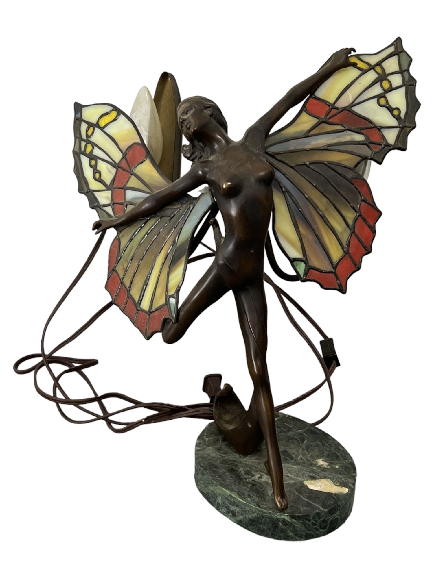 ART DECO FAIRY BUTTERFLY GIRL BRONZE NUDE STATUE LAMP: ART DECO FAIRY BUTTERFLY GIRL BRONZE NUDE STATUE LAMP SIGNED ADOLPH, HEIGHT 14 INCHES