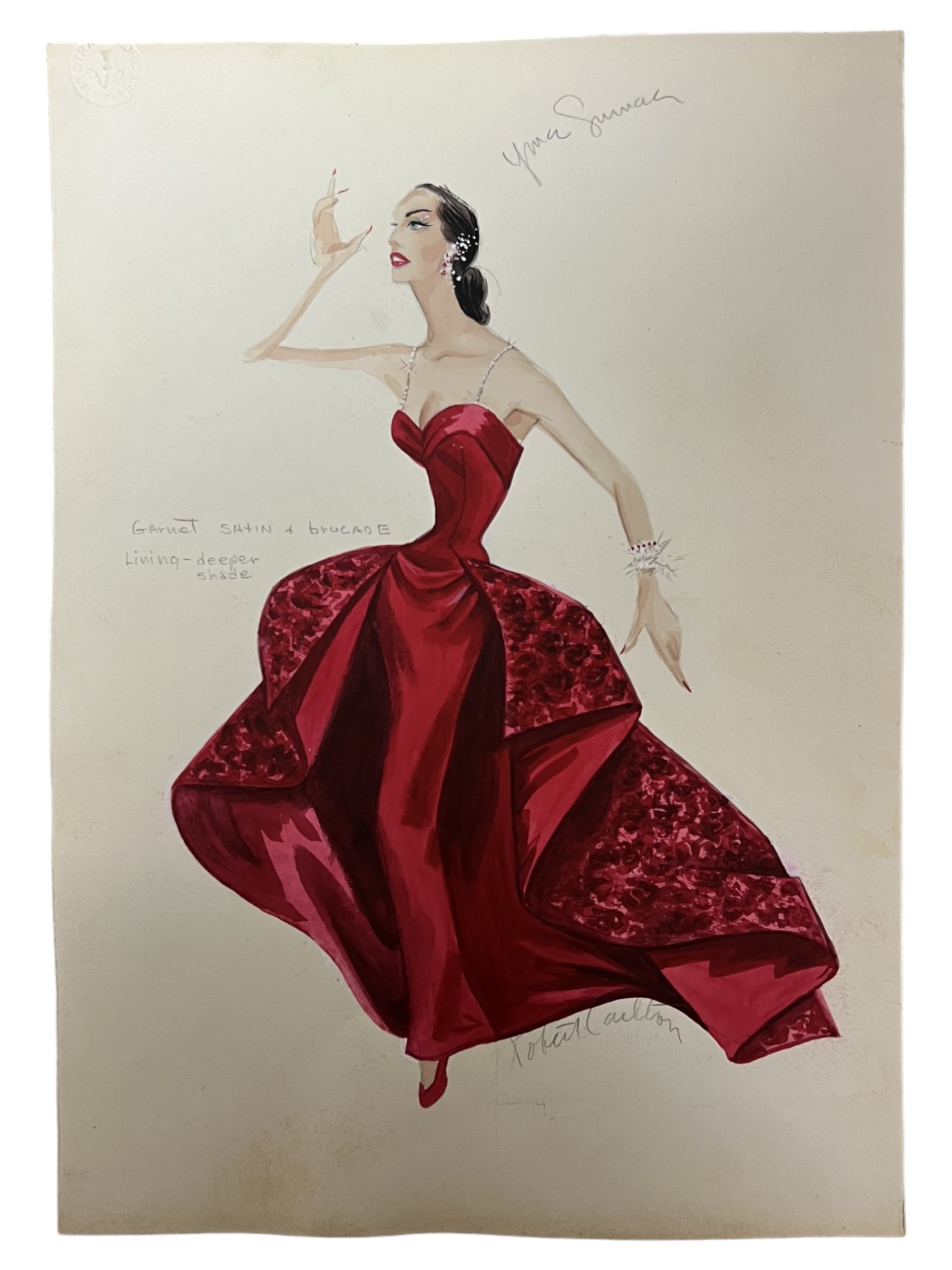 VINTAGE SKETCH ART COSTUME DESIGN DRAWING PRODUCTION BY BOB ROBERT CARLTON SIZE 11 1/2 X 14 1/8: VINTAGE SKETCH ART COSTUME DESIGN DRAWING PRODUCTION BY BOB ROBERT CARLTON SIZE 11 1/2 X 14 1/8