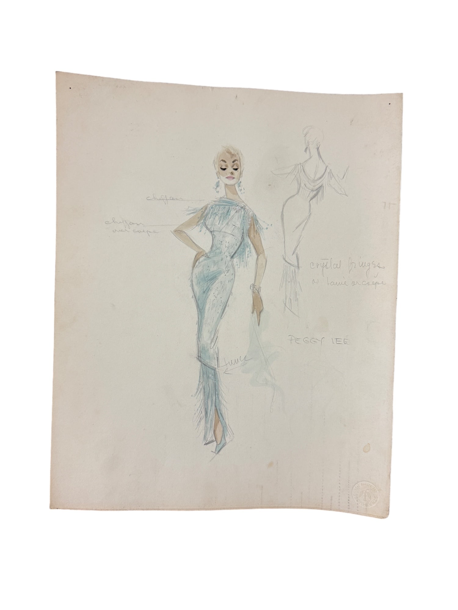VINTAGE SKETCH ART COSTUME DESIGN DRAWING PRODUCTION BY BOB ROBERT CARLTON SIZE 11 1/2 X 14 1/2 (1 of 5)
