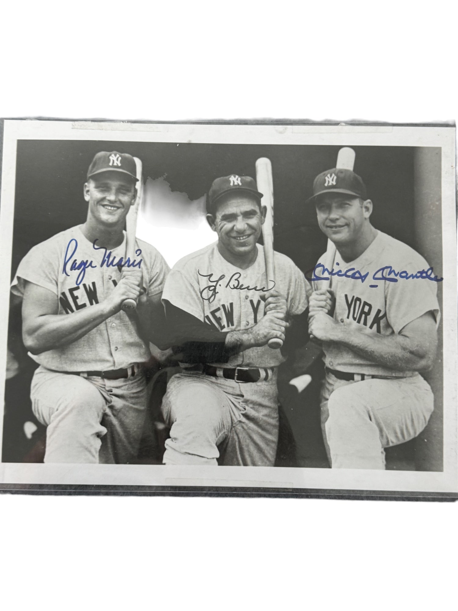 New York Yankees Mickey Mantle Yogi Berra Roger Maris Signed 8x10 Photograph B&W (1 of 6)