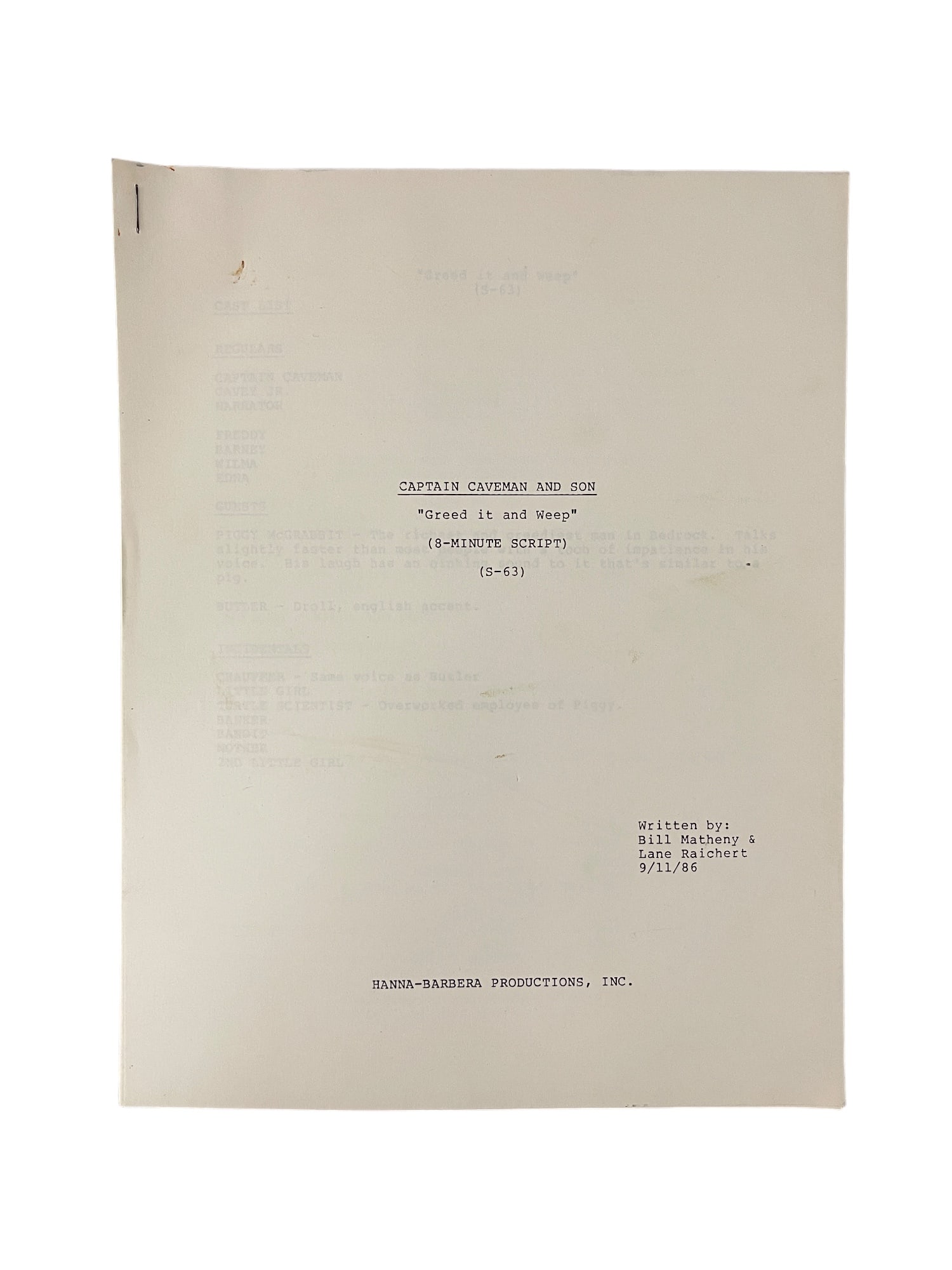 Captain Caveman and Son Vintage Animation Cartoon TV 1986 Script: Captain Caveman and Son Vintage Animation Cartoon TV 1986 Script