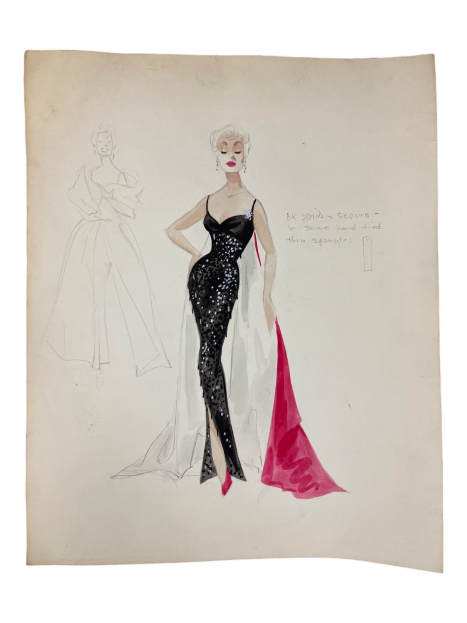 Vintage Sketch Art Costume Design Drawing Production By Bob Robert Carlton Size 11 1/2"x14 1/2" (1 of 6)