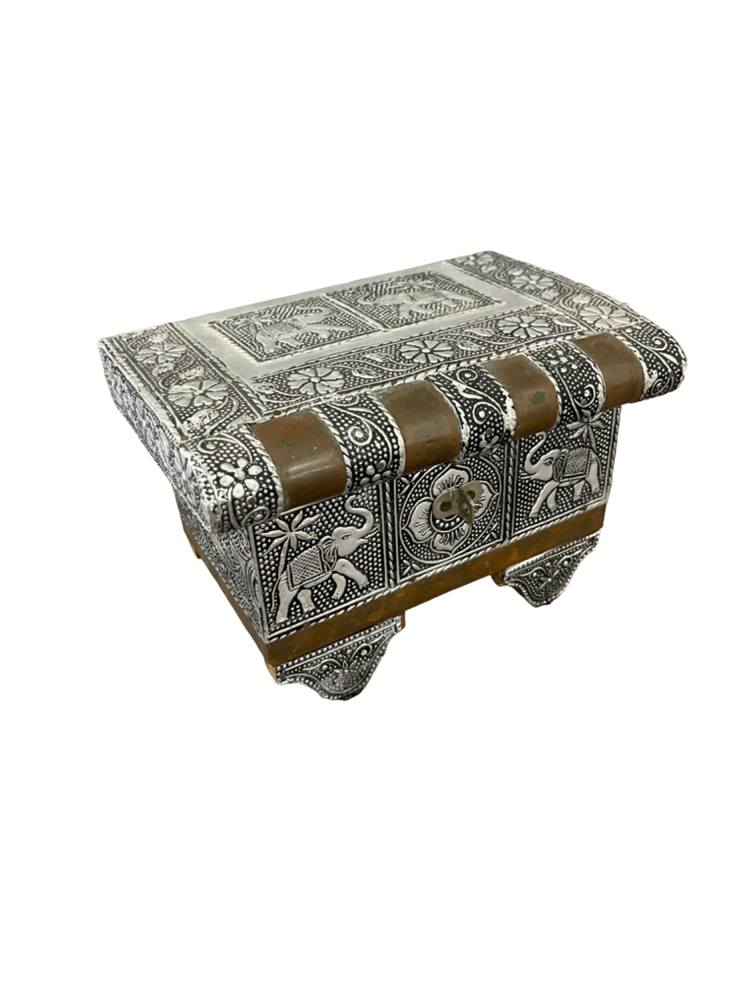 Vintage Wood and Metal Emobssed Jewelry Trinket Box: Vintage Wood and Metal Emobssed Jewelry Trinket Box