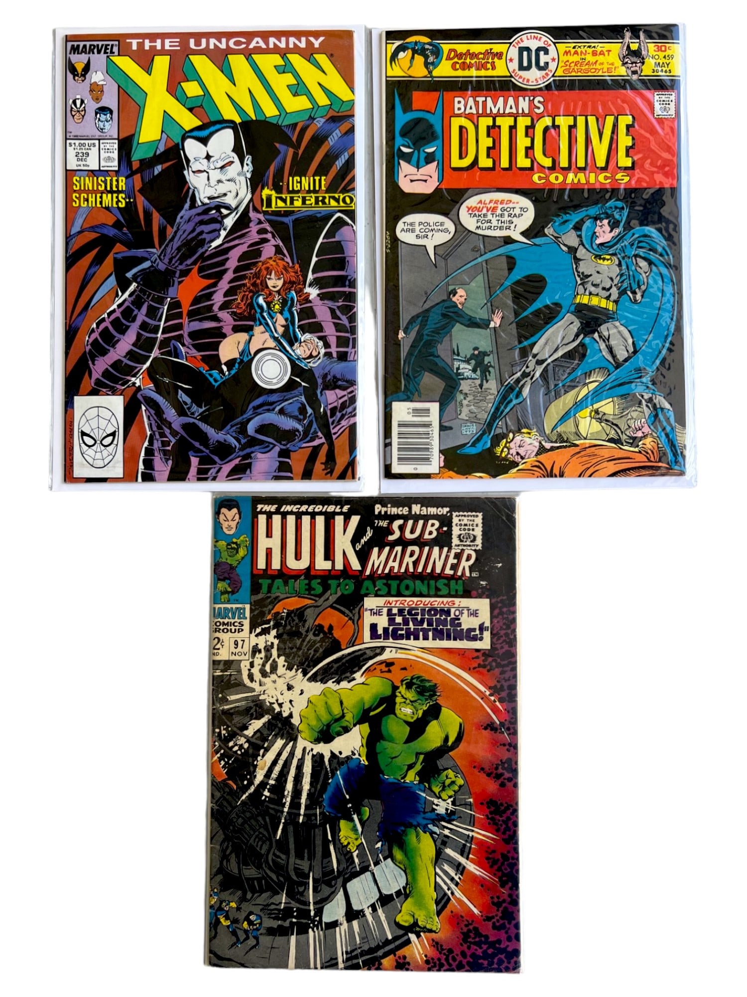 Comic Book X-Men 239, Batman Detective 459, Hulk Sub-Mariner 97 (1 of 7)