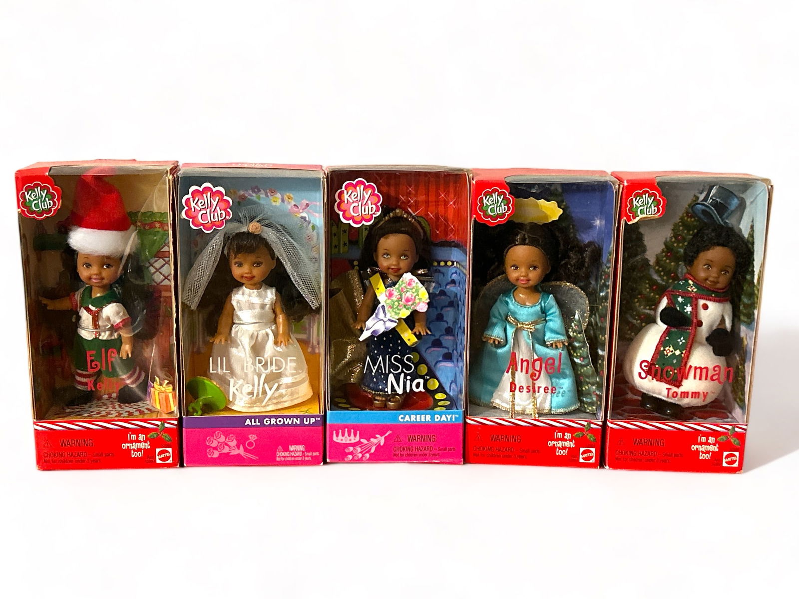 Five 'Kelly' Barbie Dolls - Elf Kelly, Lil Bridge Kelly, Miss Mia, Angel Desiree, and Snowman Tommy (1 of 2)