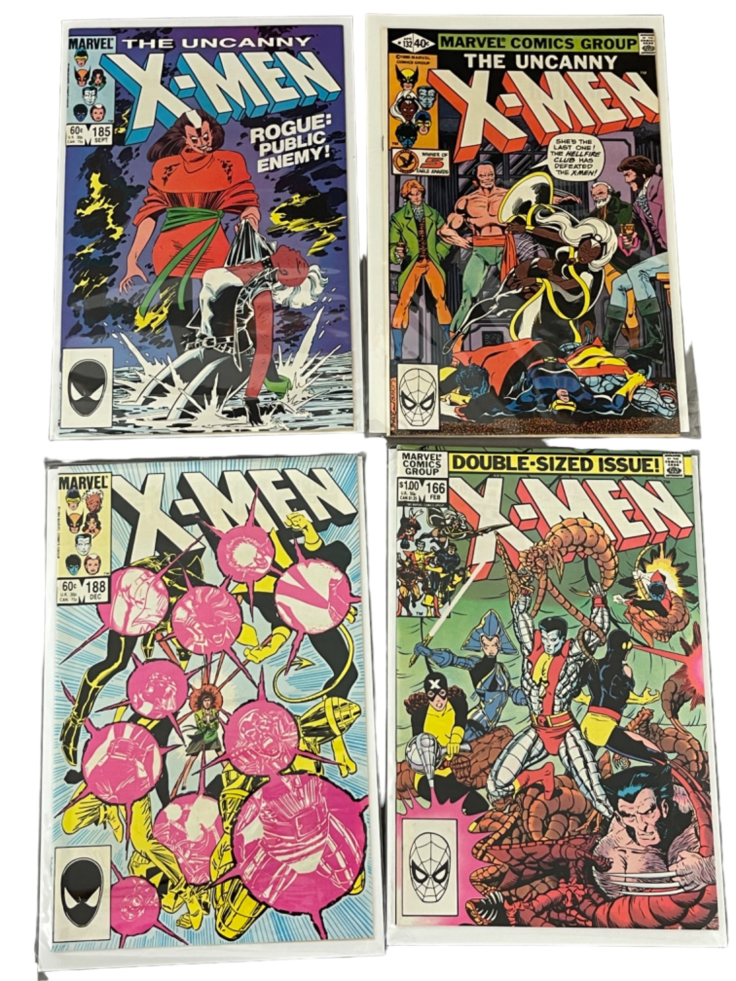 Vintage The Uncanny X-Men Marvel Comic Book #132, #166, #185, #188 Collection Lot of 4: Vintage The Uncanny X-Men Marvel Comic Book #132, #166, #188 Collection Lot of 4