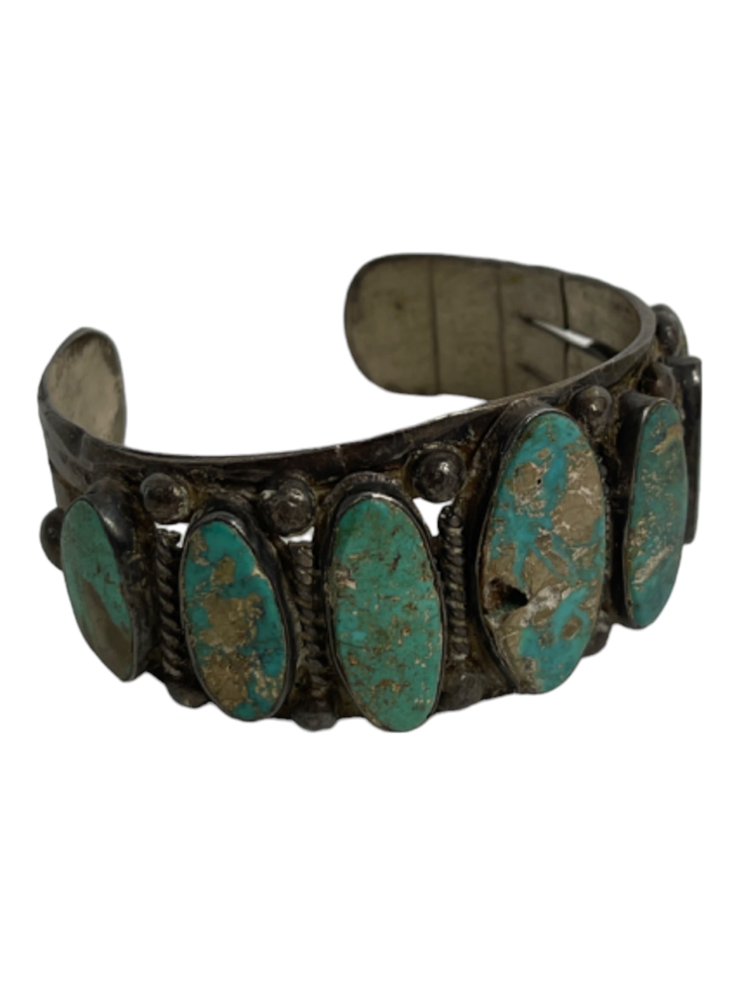 NATIVE AMERICAN INDIAN TURQUOISE CUFF BRACELET STERLING SILVER signed (1 of 6)