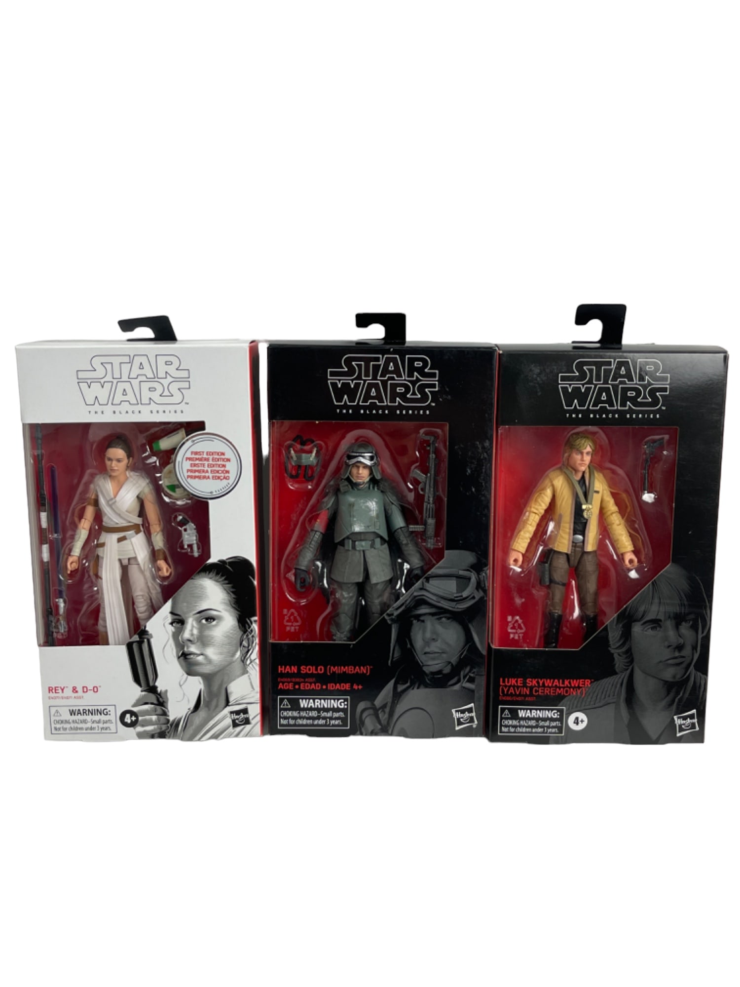 Star Wars Black Series Rey Han and Luke Sealed Action Figures: Star Wars Black Series Rey Han and Luke Sealed Action Figures. Lot of 3.
