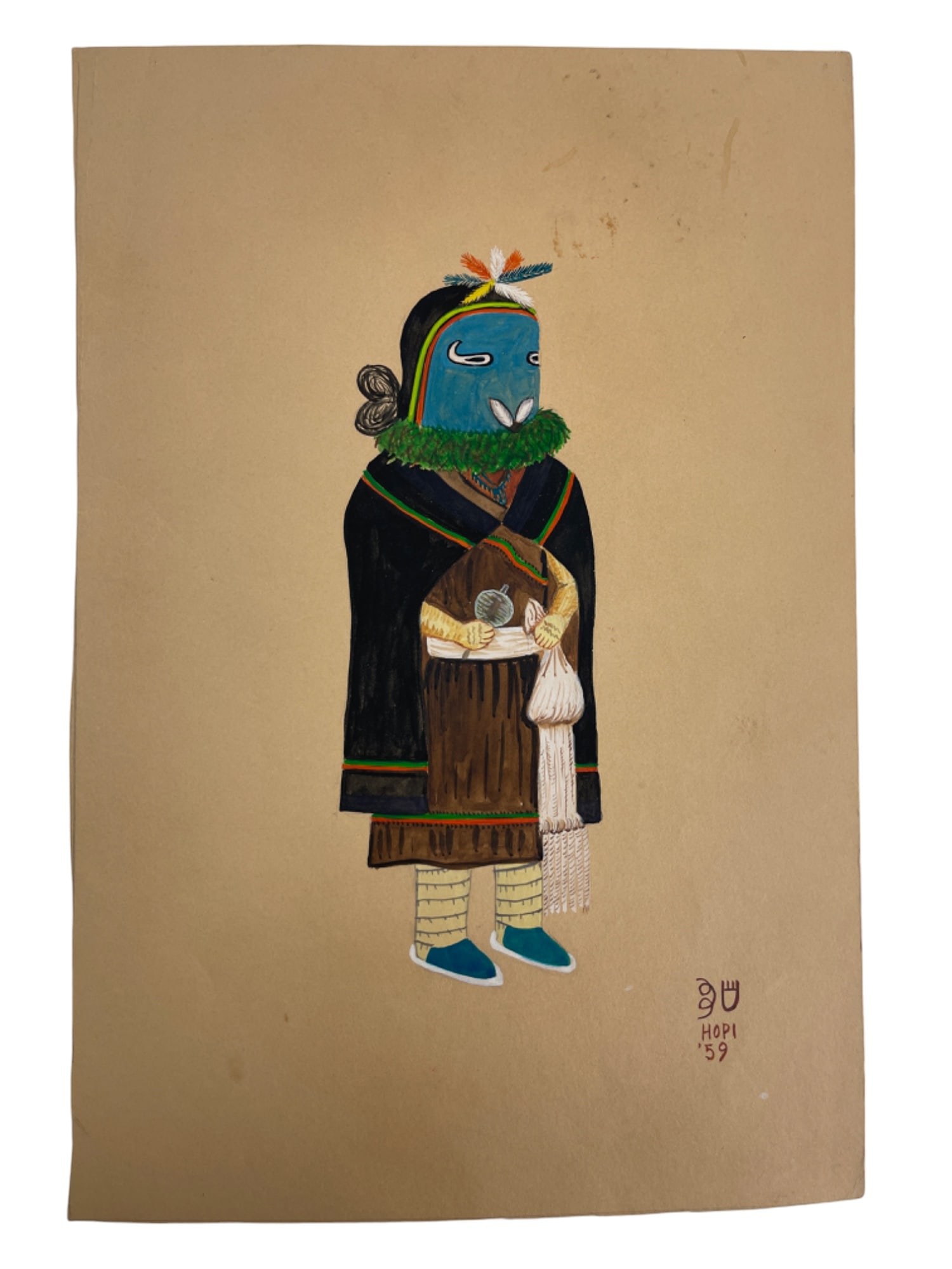 Original Painting of Hopi Seed Carrier Kachina Signed 1959 (1 of 5)