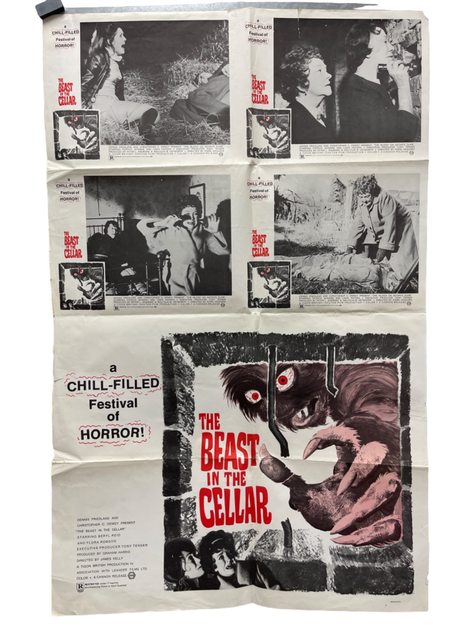 Vintage Original 1970 "The Beast in the Cellar" Horror Movie Poster: Vintage Original 1970 "The Beast in the Cellar" Horror Movie Poster. 28" x 44"