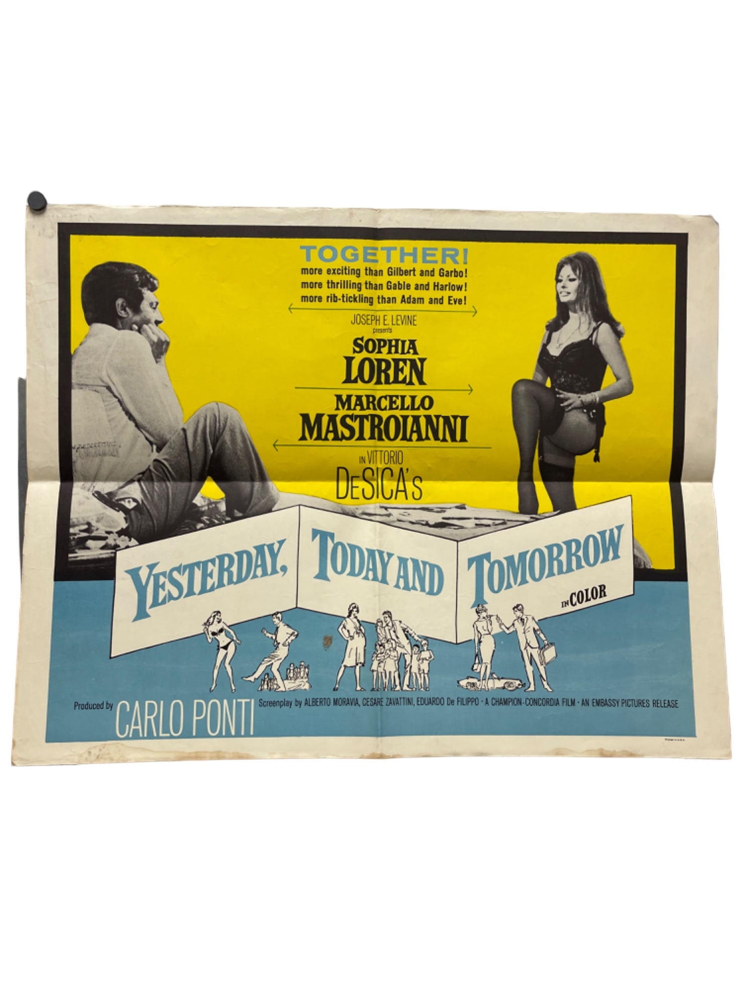 Vintage Original 1963 "Yesterday, Today and Tomorrow" Movie Poster: Vintage Original 1963 "Yesterday, Today and Tomorrow" Movie Poster. 28" x 22"
