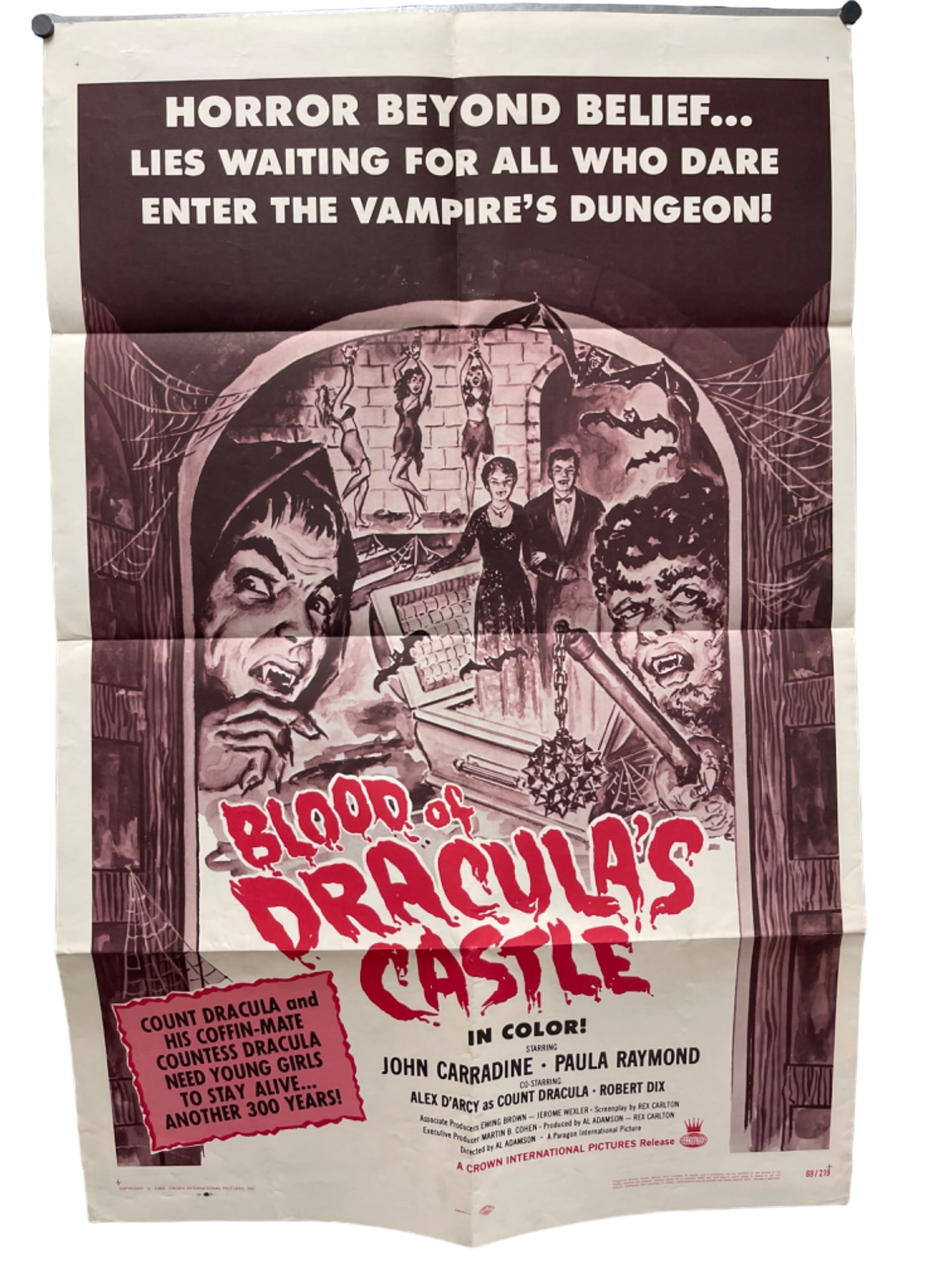 Vintage Original 1969 "Blood of Dracula's Castle" Horror Movie Film Poster (1 of 10)