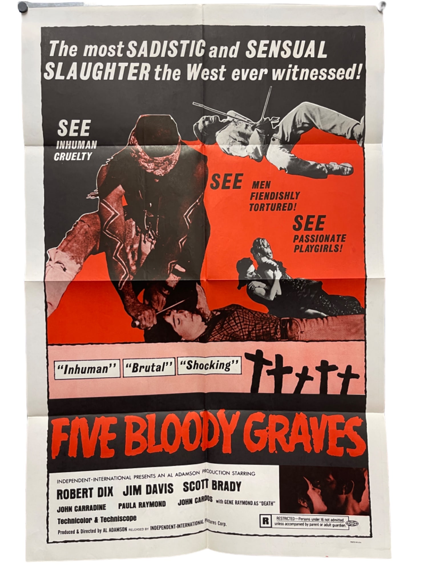 Vintage Original 1969 "Five Bloody Graves" Horror Movie Poster (1 of 12)