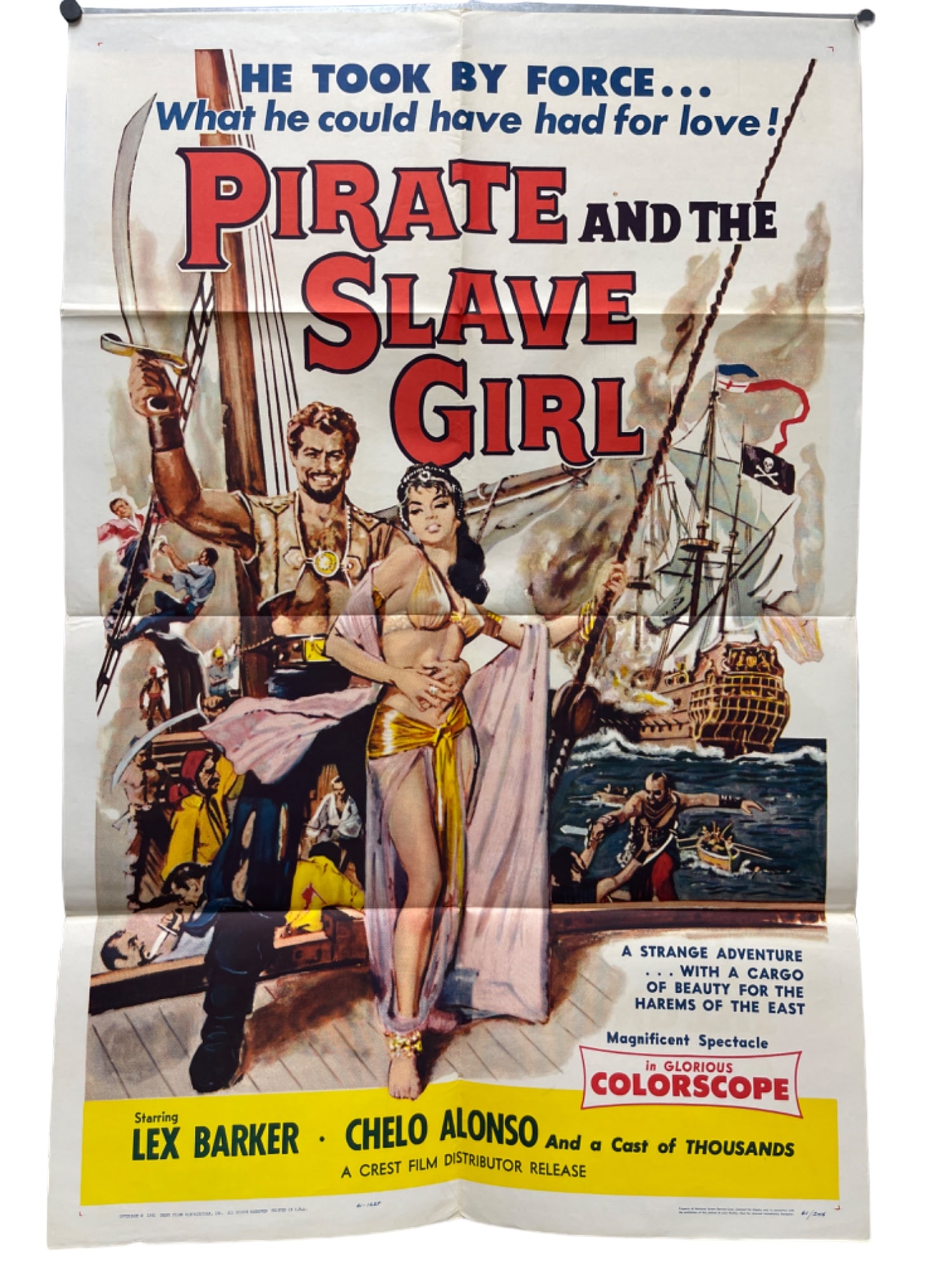 Vintage Original 1959 "Pirate & Slave Girl" Movie Film Poster: Vintage Original 1959 "Pirate & Slave Girl" Movie Film Poster