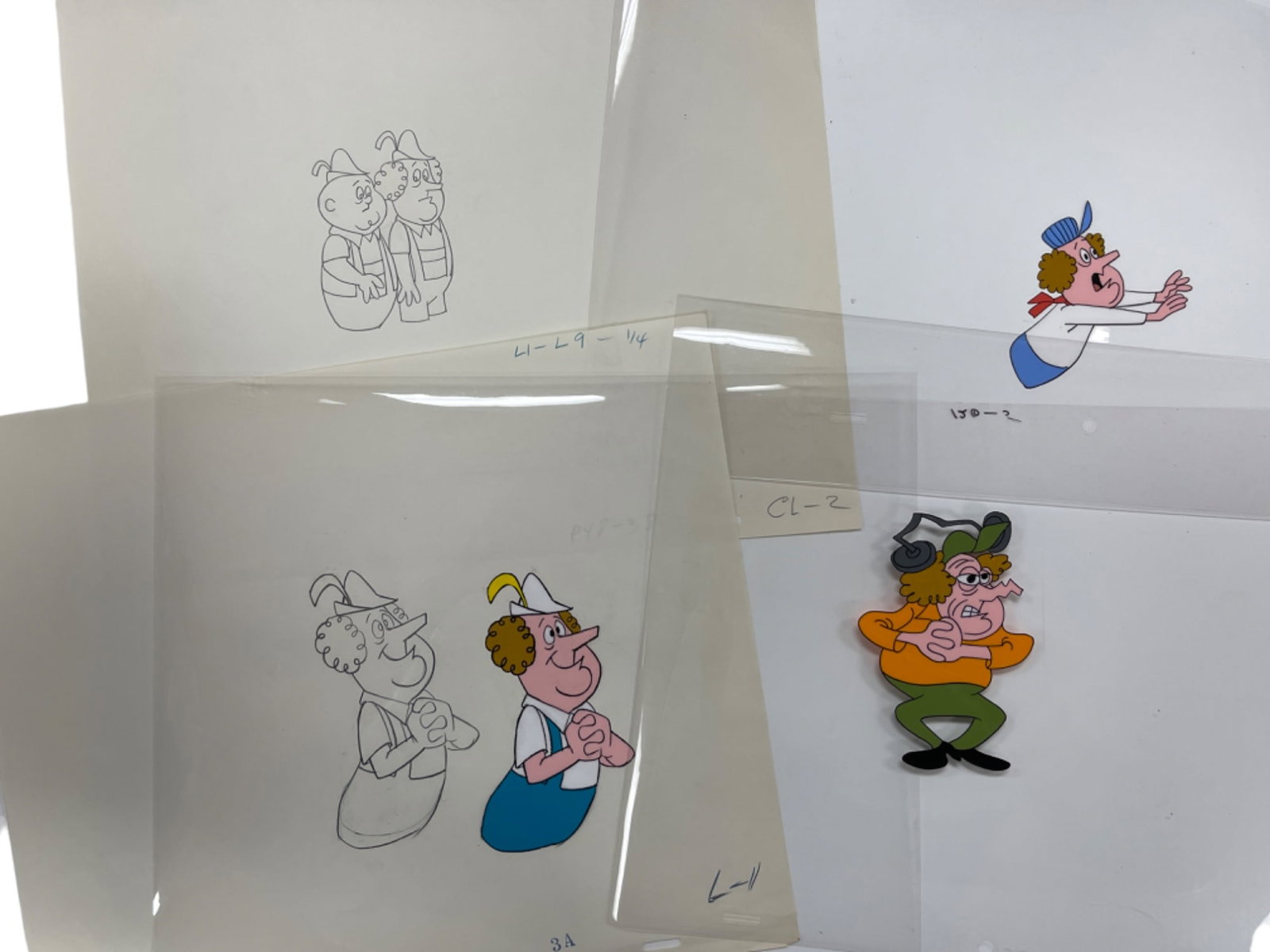 THE THREE STOOGES VINTAGE ANIMATION CARTOON SHOW CEL AND DRAWING PRODUCTION: THREE STOOGES VINTAGE ANIMATION CARTOON SHOW CEL AND DRAWING PRODUCTION 12 1/2 X 10 1/2 INCHES