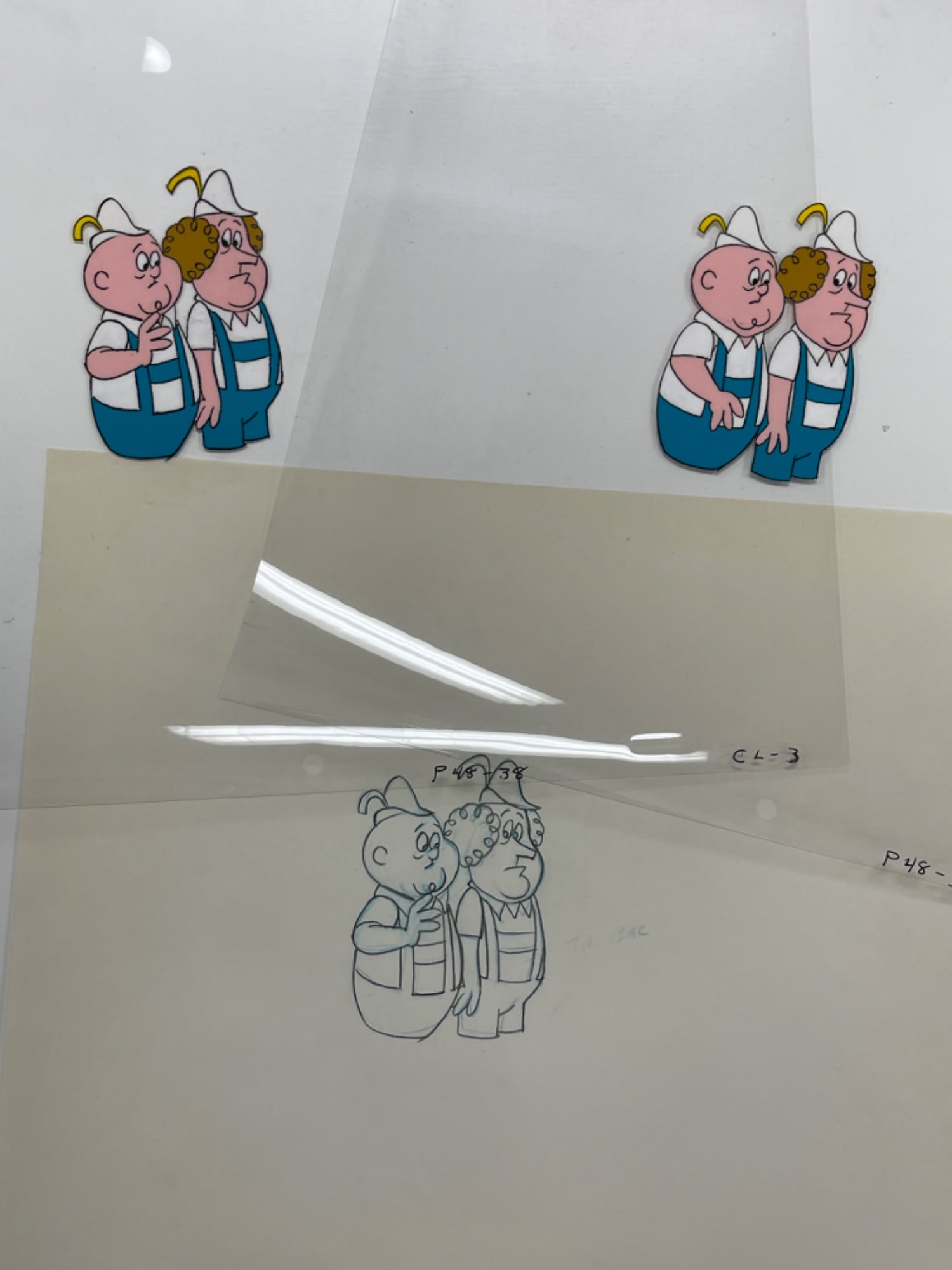 THE THREE STOOGES VINTAGE ANIMATION CARTOON SHOW CEL AND DRAWING PRODUCTION: THREE STOOGES VINTAGE ANIMATION CARTOON SHOW CEL AND DRAWING PRODUCTION 12 1/2 X 10 1/2 INCHES