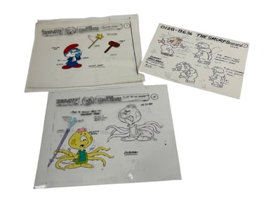 The Smurfs Original Animation Production Cel Cartoon Hanna-Barbera 1980's Vintage lot