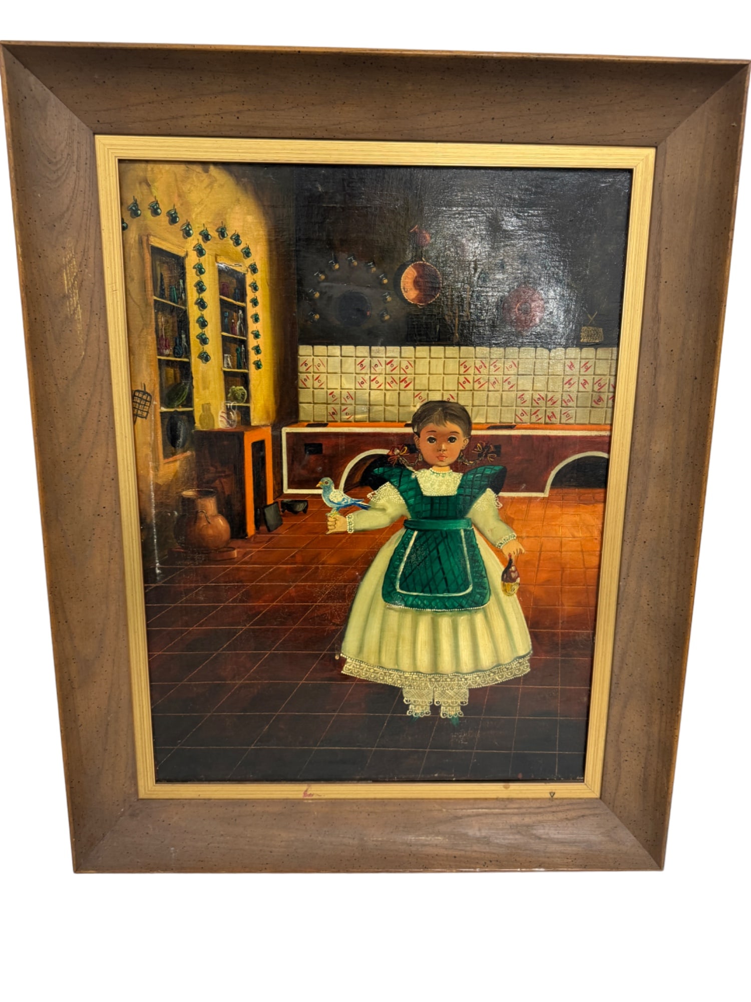 AGAPITO LABIOS ANTIQUE MEXICAN FOLK ART OIL PAINTING GIRL IN KITCHEN (1 of 9)
