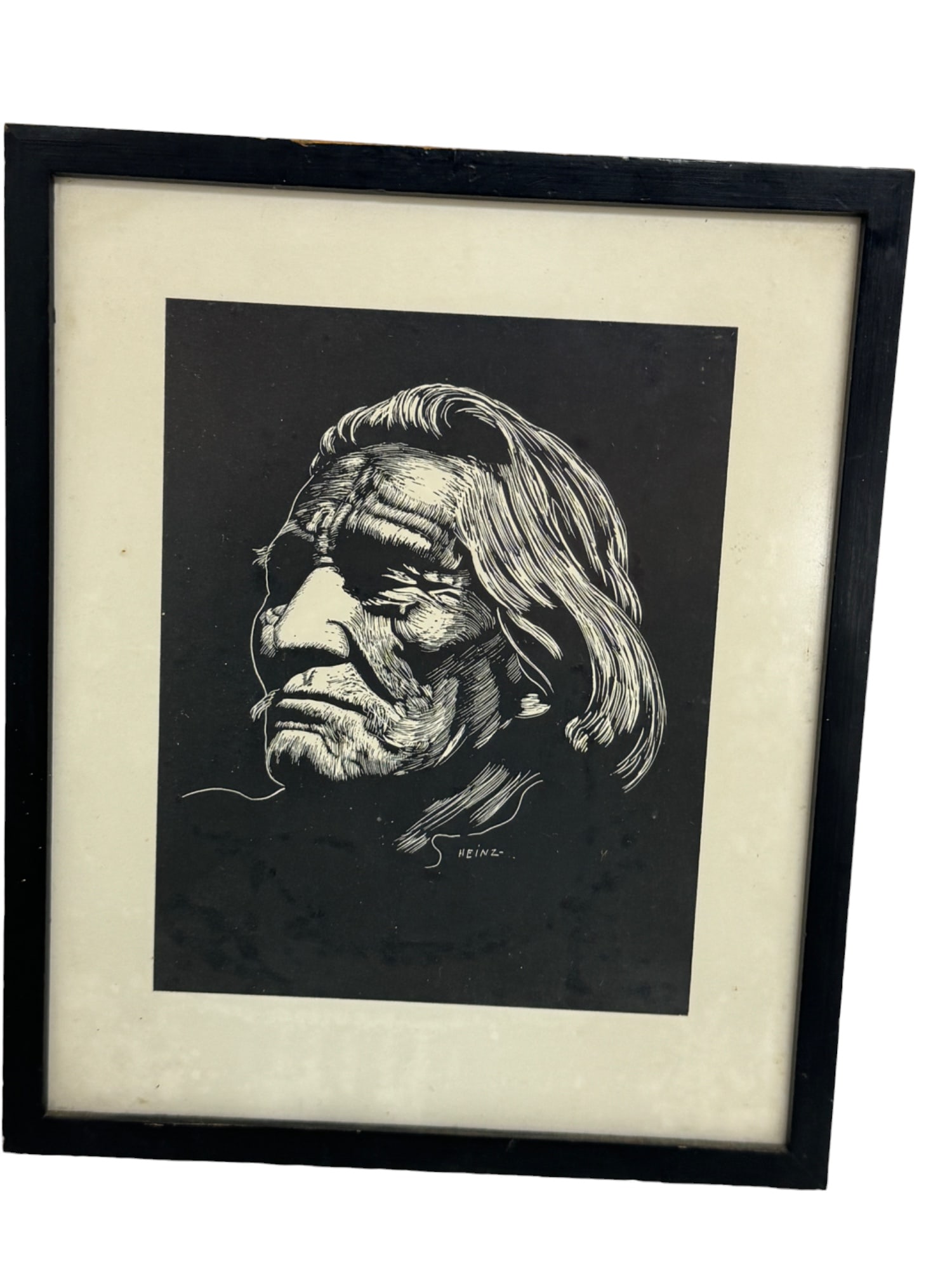 Native American painting Etching Signed lower right HENZ (1 of 3)
