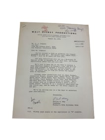 WALT DISNEY PRODUCTION LETTER ADDRESED TO J.SIMPSON 1978 LOT 3