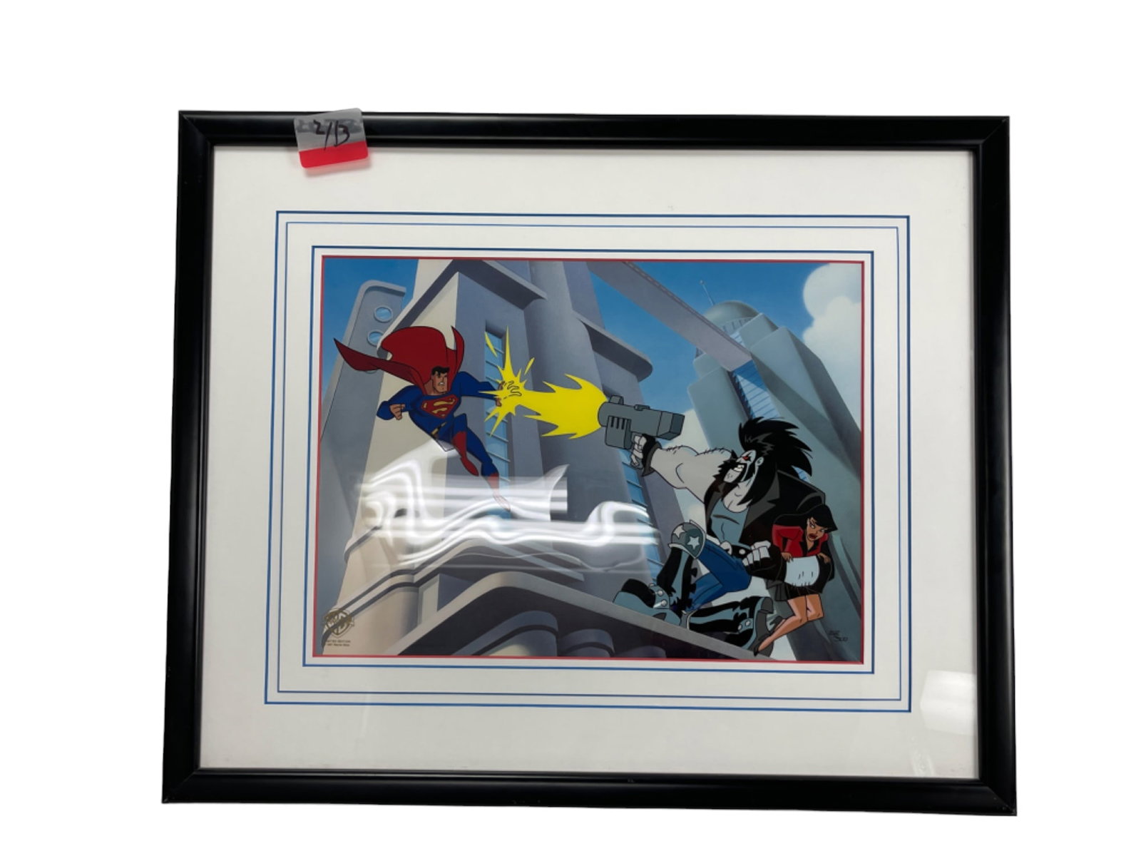 SUPERMAN LIMITED EDITION CEL 1997 242/500: SUPERMAN LIMITED EDITION CEL 1997 242/500 WARNER BROTHERS WITH COA FRAMED 24" X 21"
