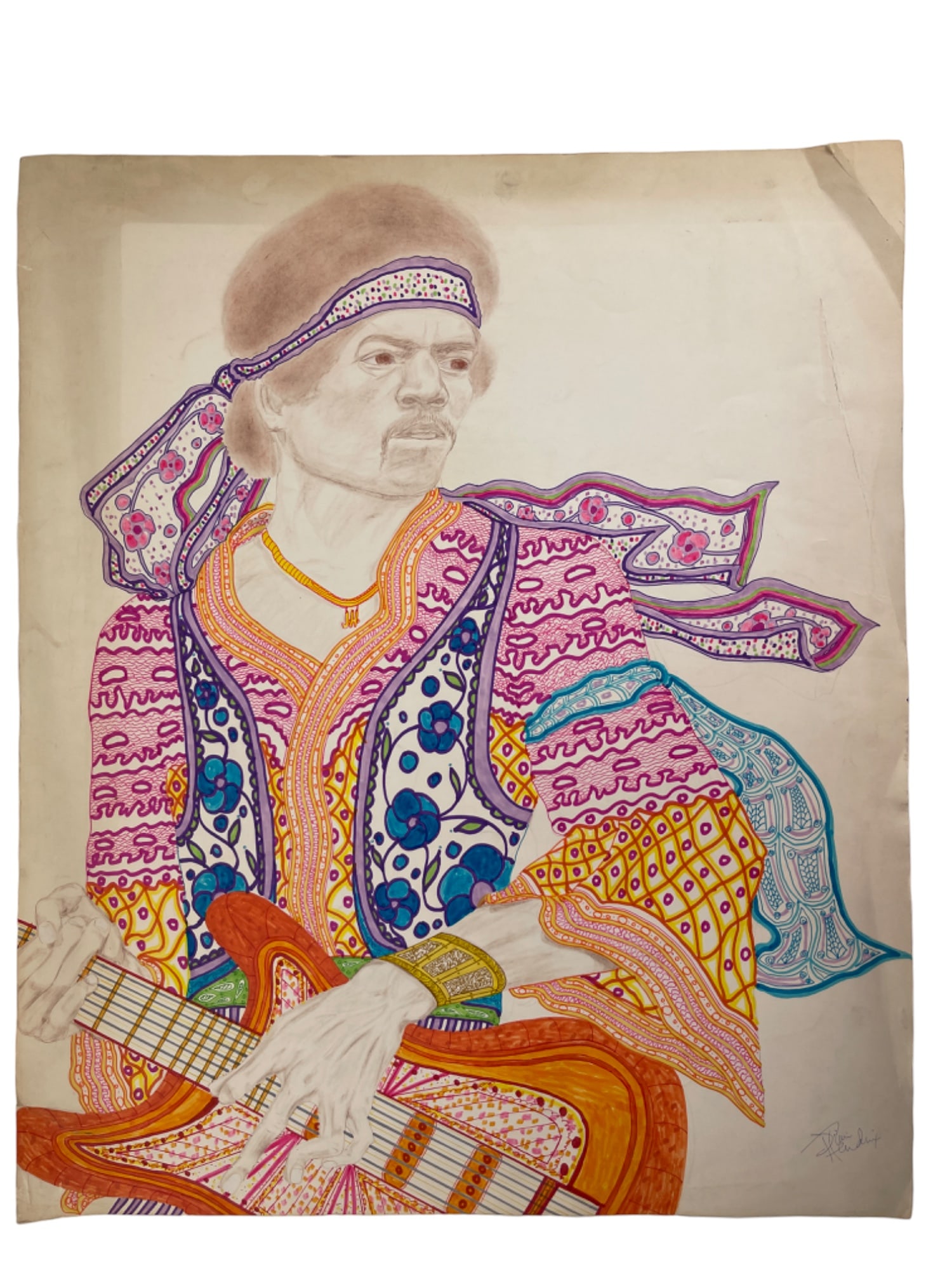 Jimi Hendrix Hand Signed Illustration art drawing Autograph Rare (1 of 4)