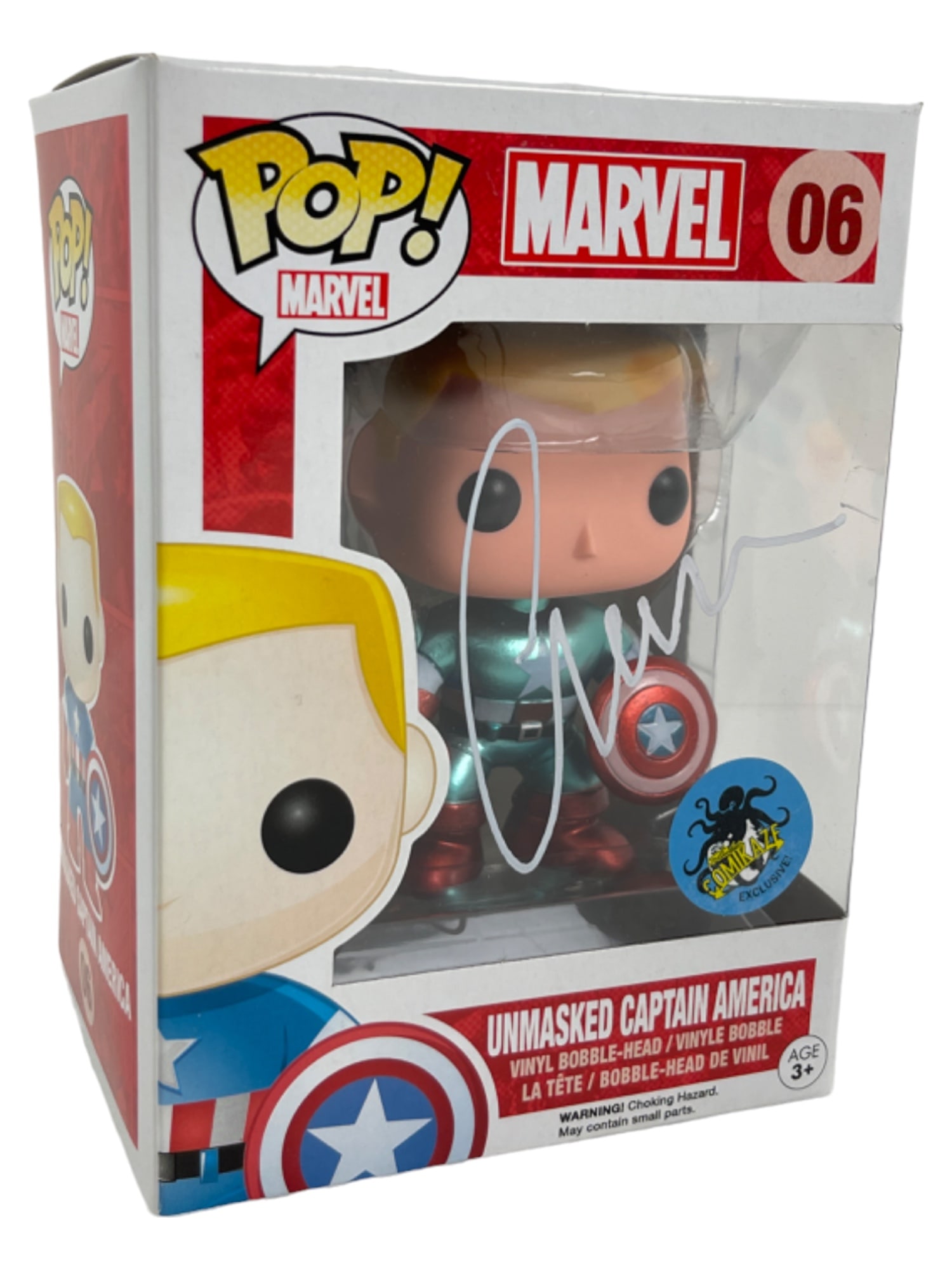Funko POP! Marvel: Captain America Unmasked Signed by Chris Evans (1 of 5)