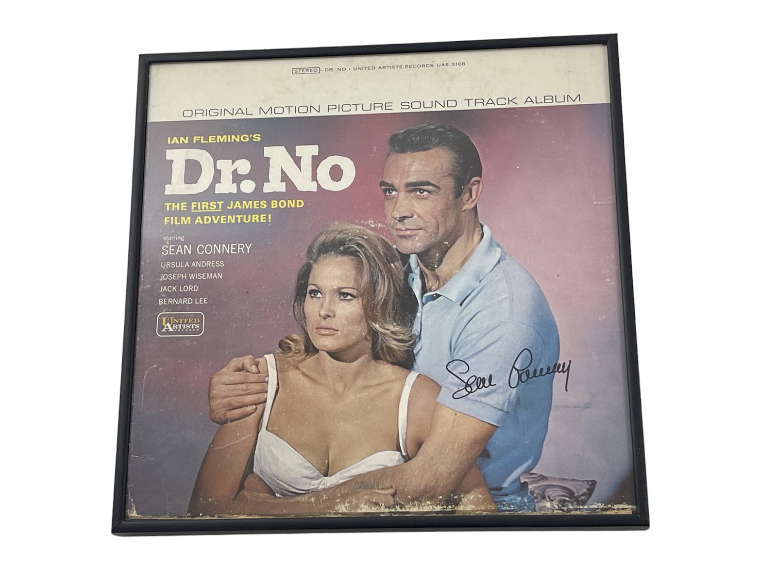 Dr. No Movie Soundtrack Album Signed by Sean Connery in Frame: Dr. No Movie Soundtrack Album Signed by Sean Connery in Frame