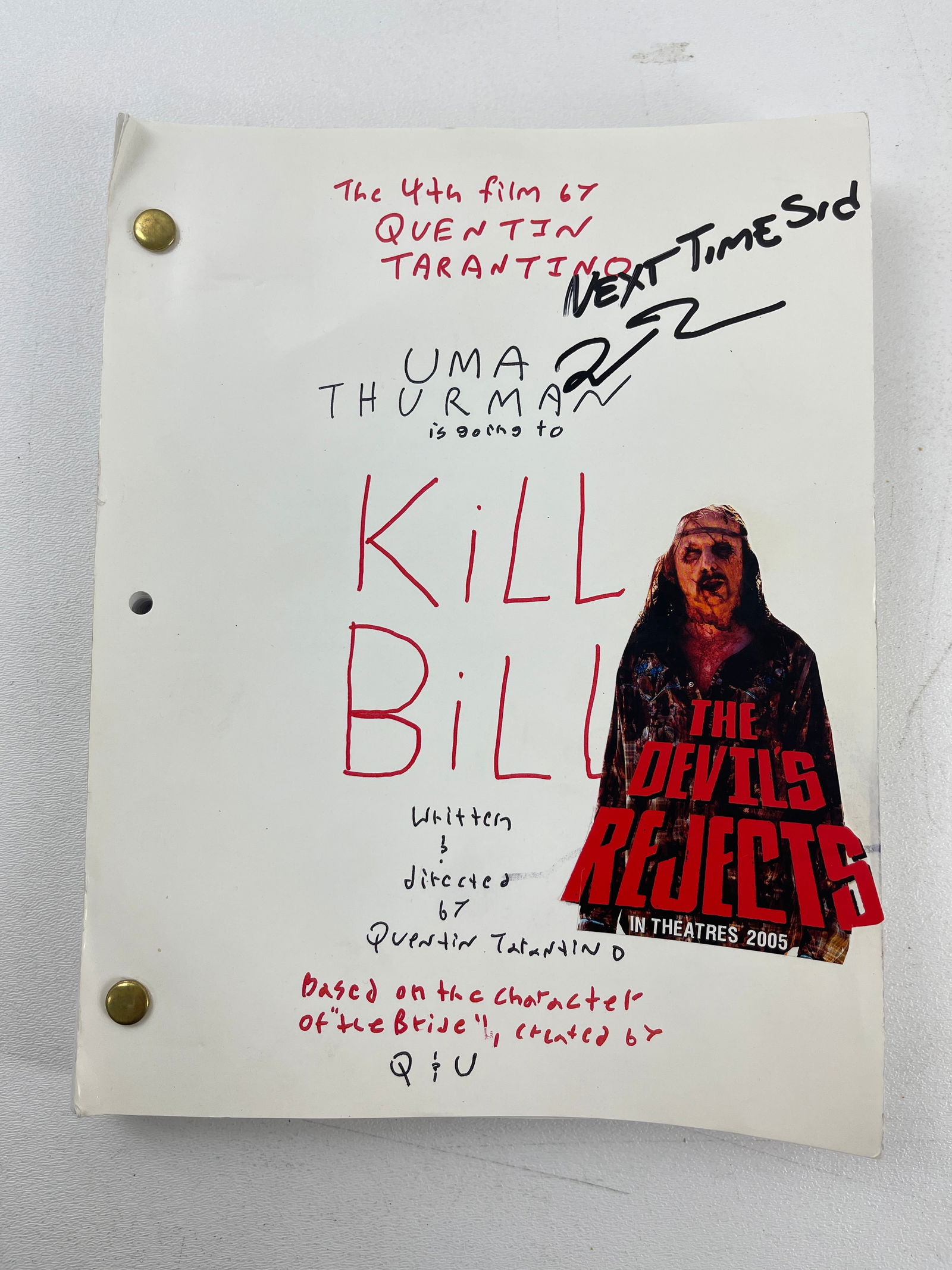 Kill Bill Movie Script Copy Signed By Quentin Tarantino to Sid Haig (1 of 10)