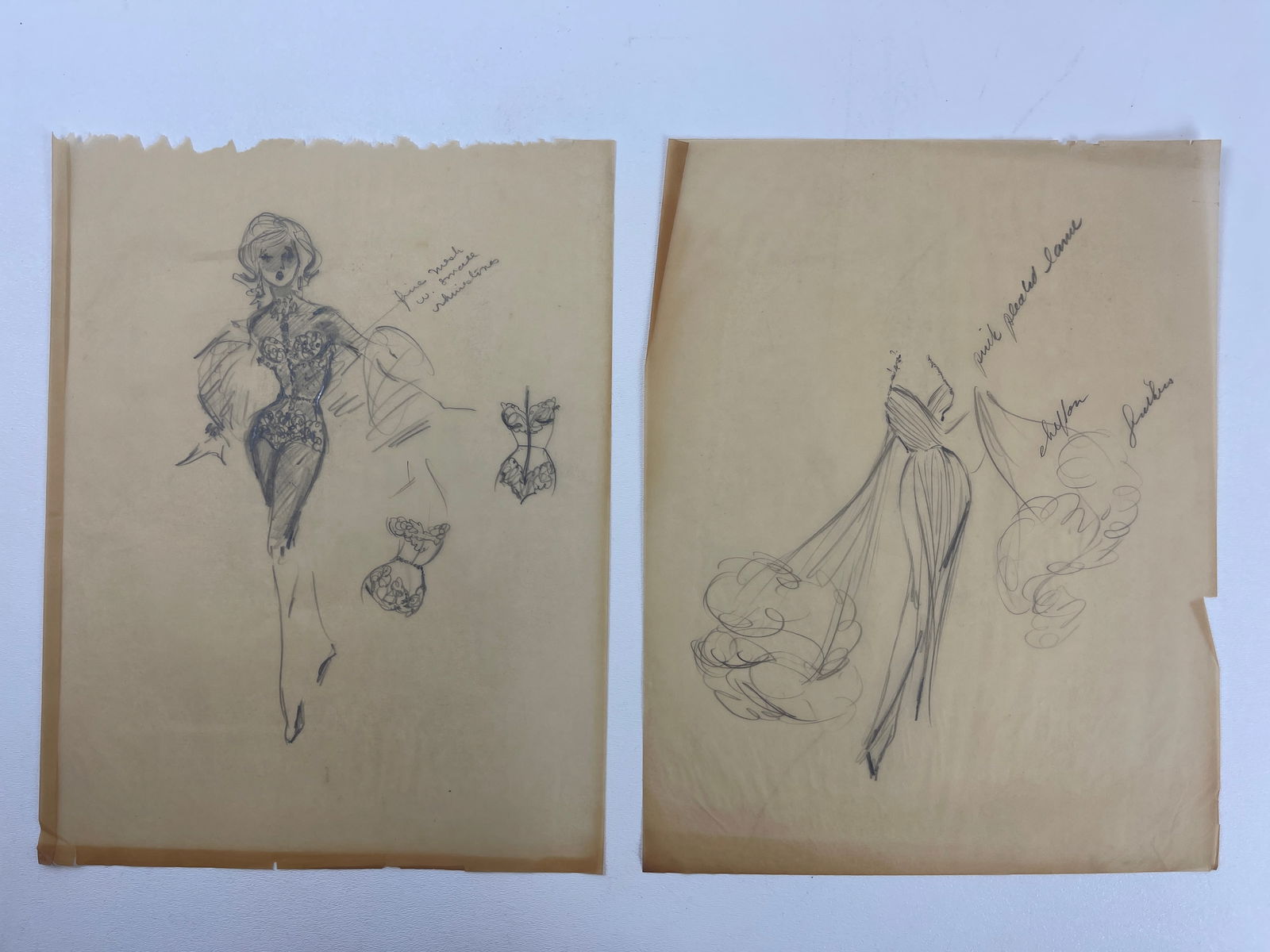 Vintage Sketch Art Costume Design  waxpaper Production By Bob Robert Carlton lot 2 Size 11"x14" (1 of 5)
