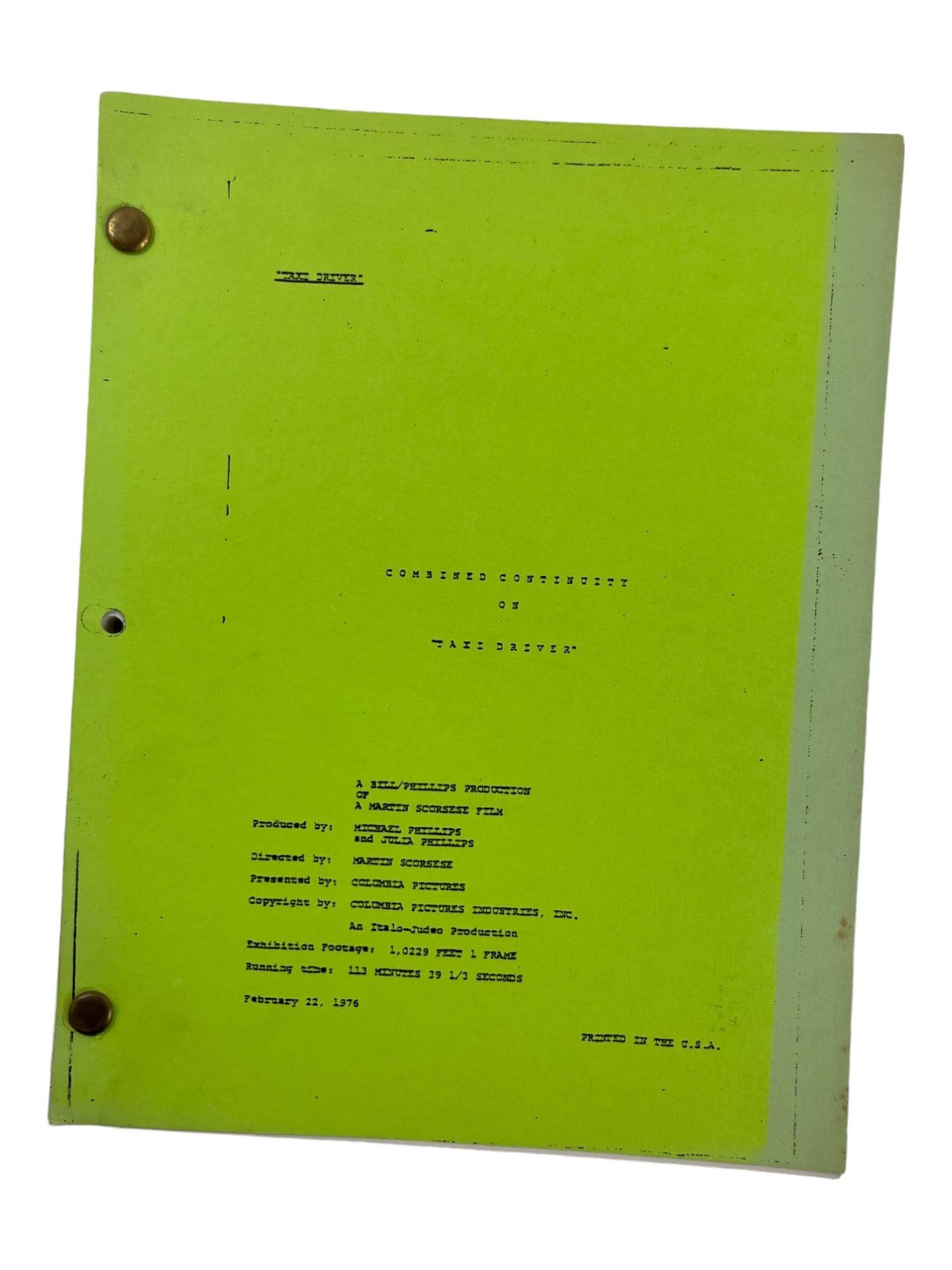 Taxi Driver Combined Continuity Screenplay Movie Script 1976 (1 of 7)