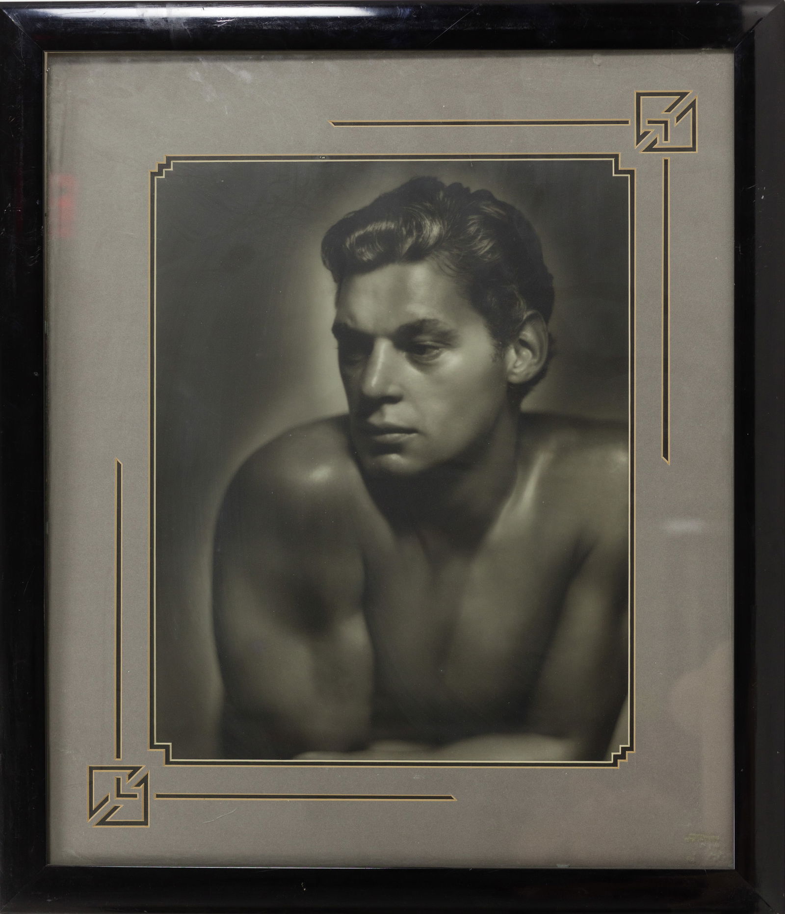 George Hurrell Signed Test Silver Gelatin Photo Johnny Weissmuller Not For Sale: George Hurrell Signed Test Silver Gelatin Photo Johnny Weissmuller Not For Sale. Written in Pencil Not For Sale, Signed in Pencil Hurrell. 25" x 29" in frame.