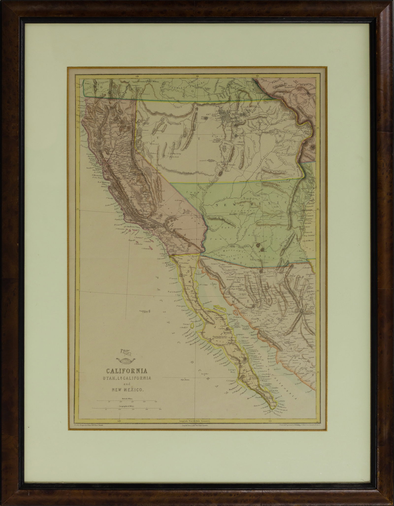 Antique Map Lithograph Engraving by T. Ettling Of California New Mexico Utah (1 of 2)