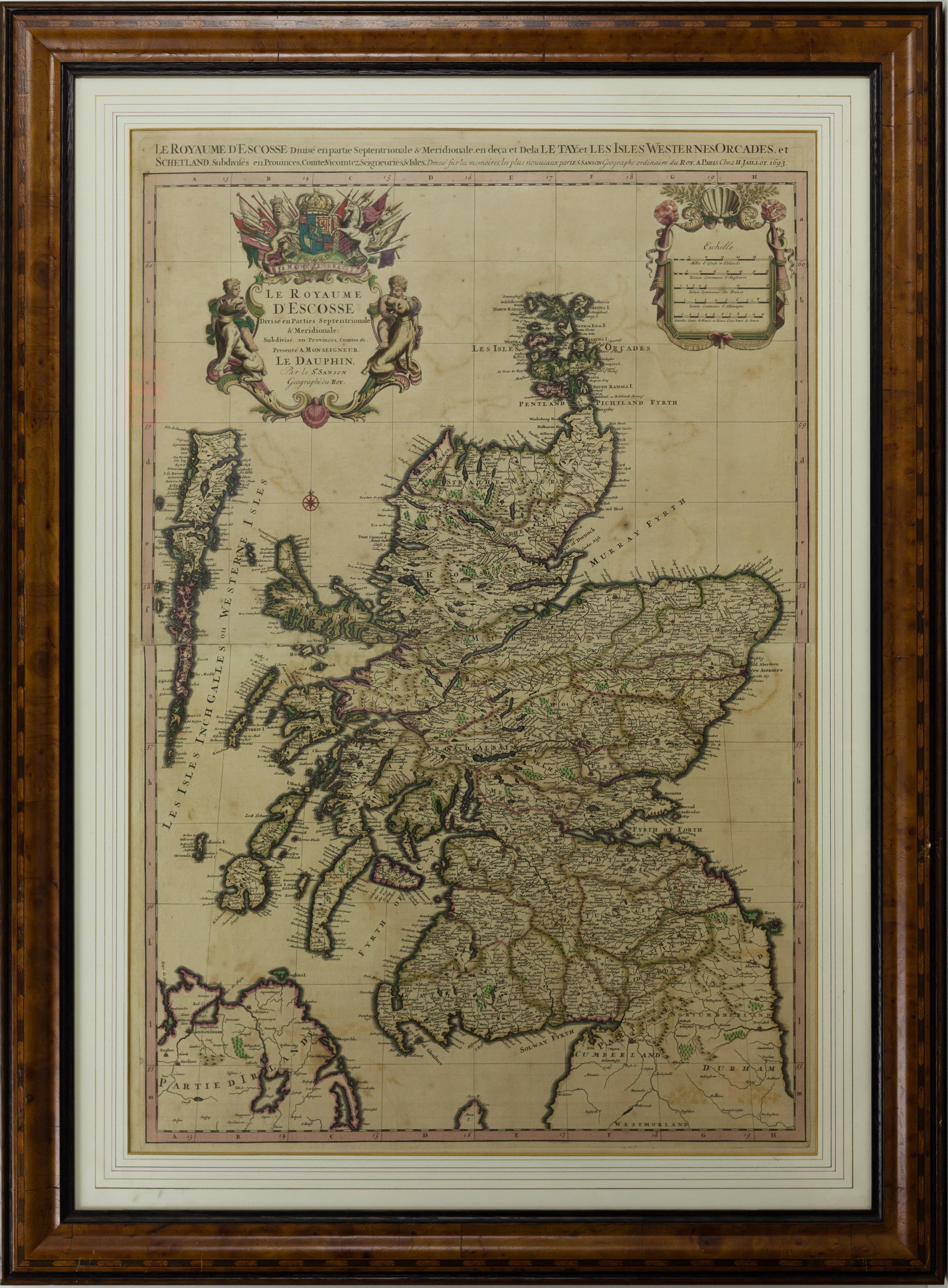 Antique 1693 Map of Scotland by Parle S. Sanson: Antique 1693 Map of Scotland by Parle S. Sanson. 33" x 45".