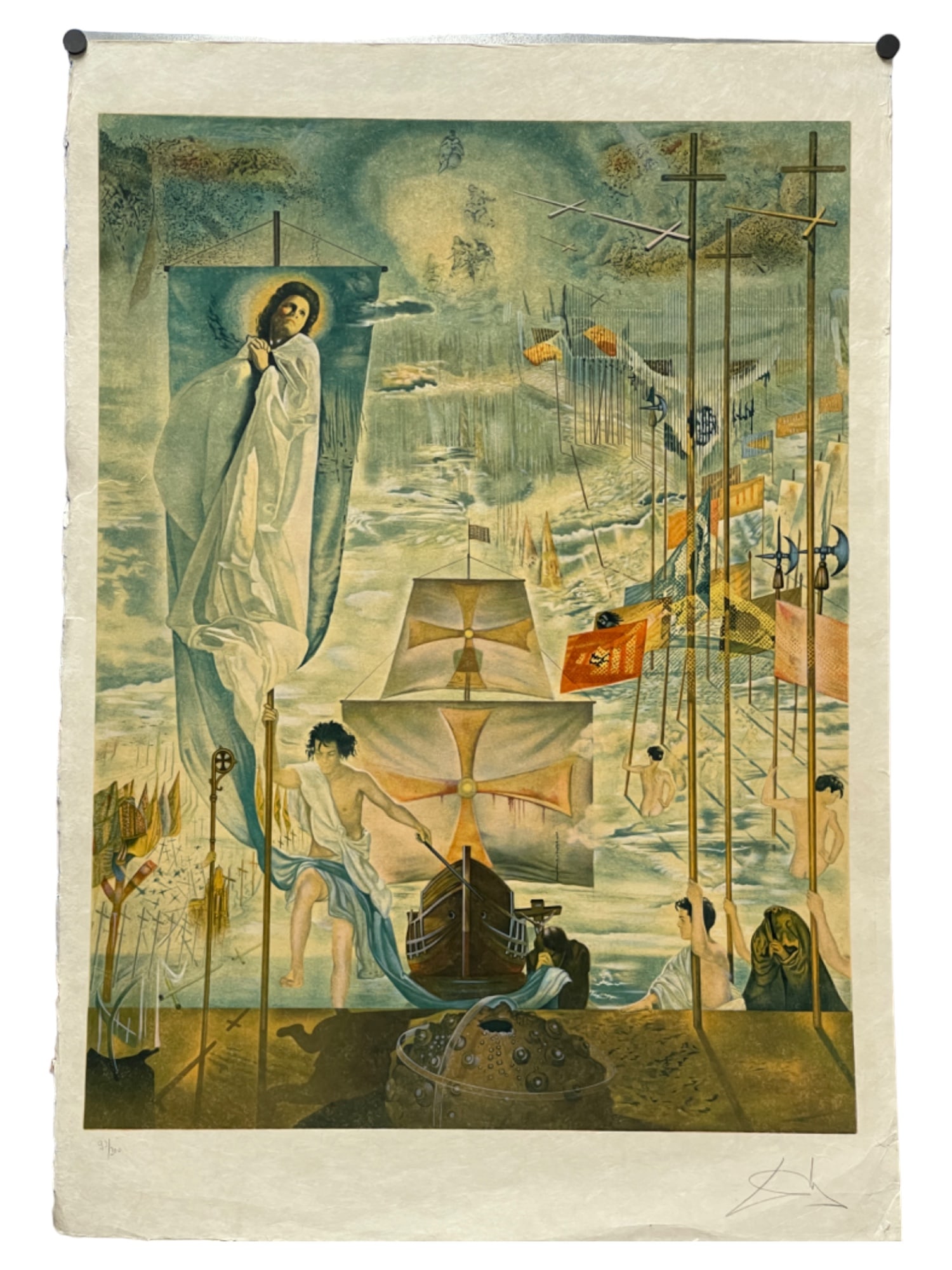 SALVADOR DALI THE DREAM OF COLUMBUS ETCHING, SIGNED AND NUMBERED IN PENCIL 93/300 24.5" X 35" (1 of 9)