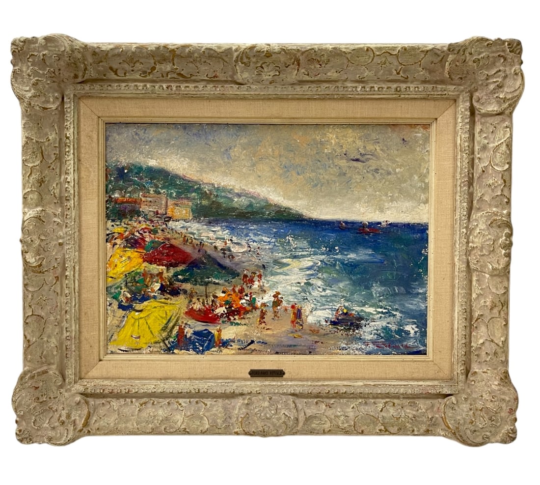Ferdinand Kotvald (1898-1980) Beach Scene Oil on Canvas Painting (1 of 7)