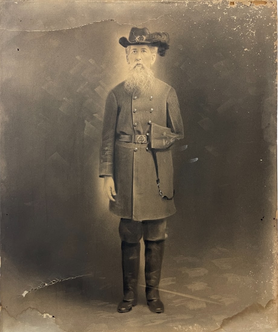 Confederate US Civil War CSA General Paper on Linen Battle Wounded Charcoal Painting (1 of 8)