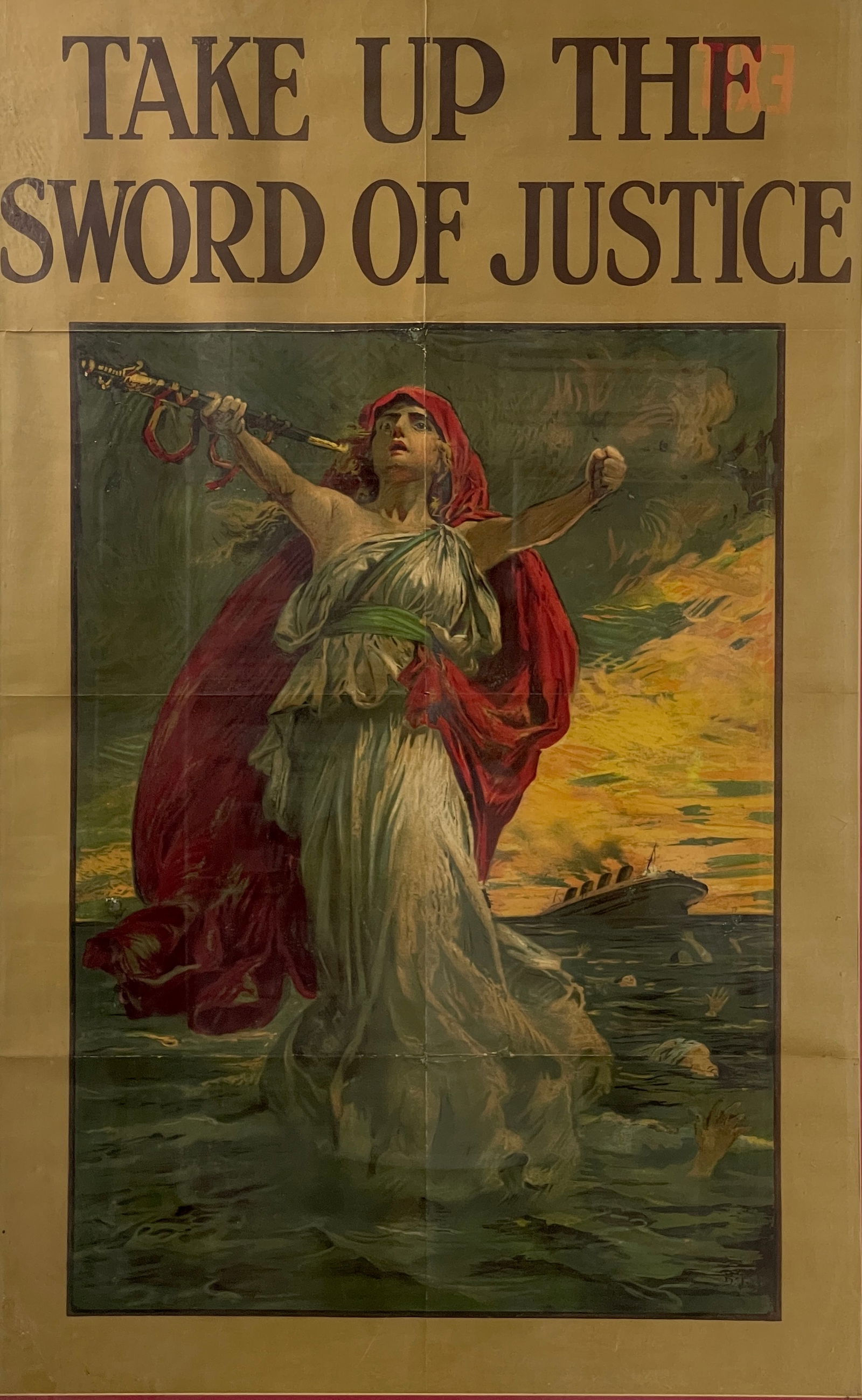 World War 1 WW1 'Sword of Justice' Vintage Antique Recruitment Poster (1 of 5)