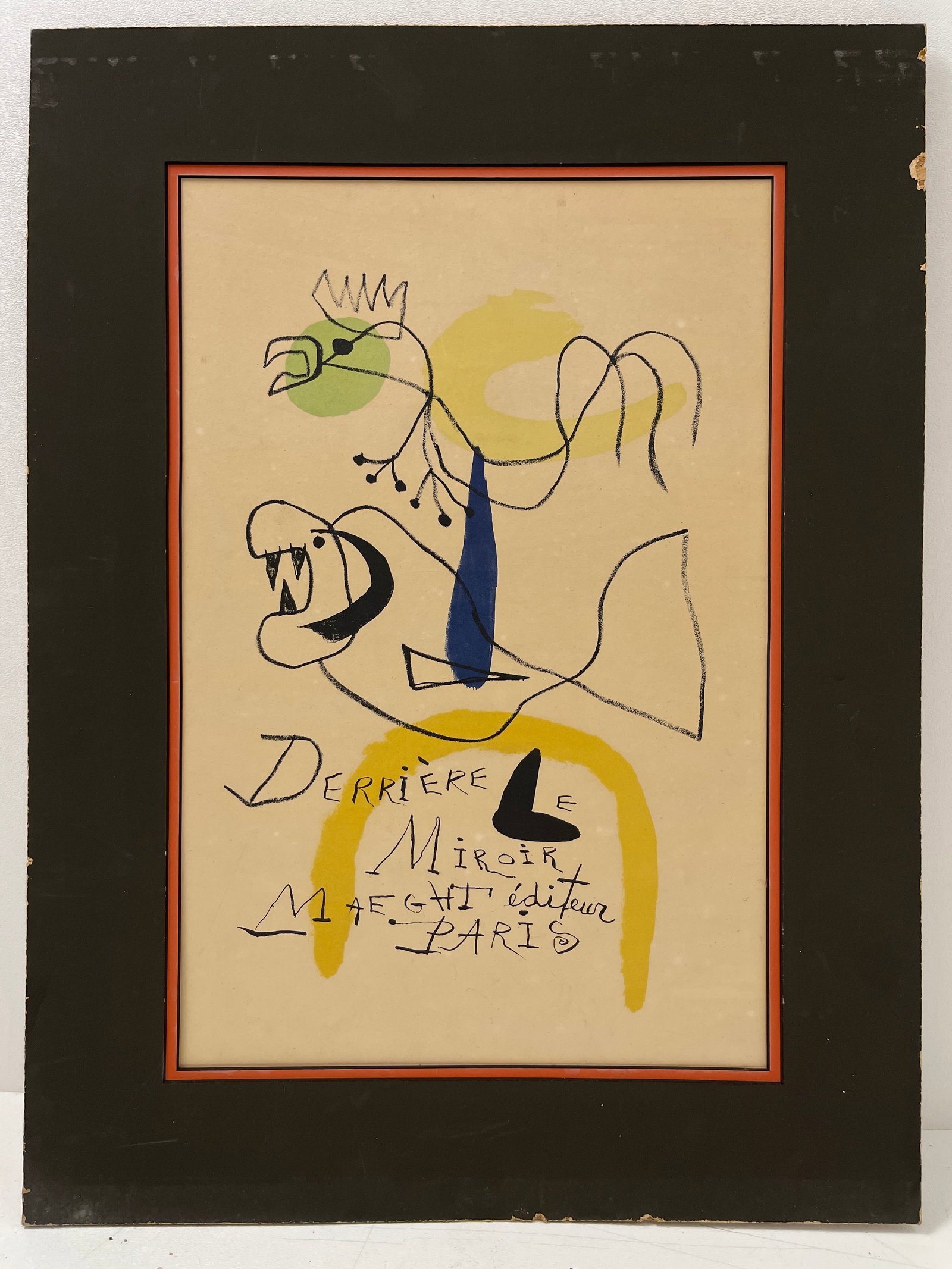 Joan Miro - Derrier Le Miroir Maeght editeur Paris Lithograph: Joan Miro - Derrier Le Miroir Maeght editeur Paris Lithograph. Size: 18" x 24" with matte.