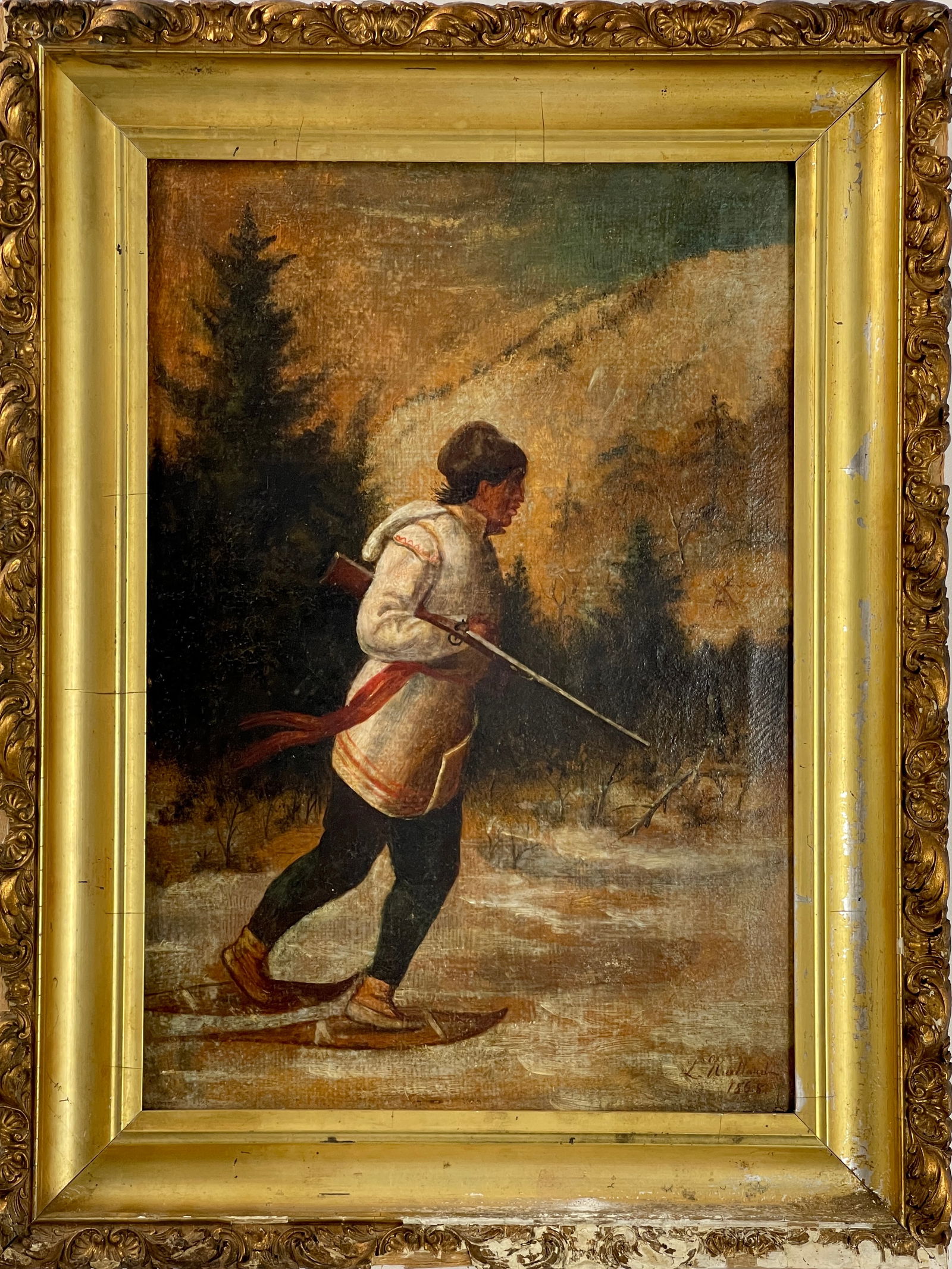 Antique Oil on Board Painting of Native American Signed and Dated 1868 (1 of 5)