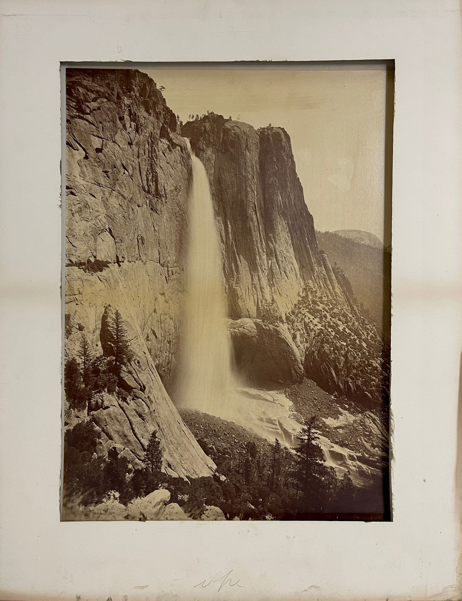 Carleton E. Watkins (American 1829-1918) Yosemite Falls, Albumen 1865: Carleton E. Watkins (American 1829-1918) Yosemite Falls, Albumen 1865 titled and numbered '4' in pencil, 21 1/8 x 15in. Provenance: Private collector collection,