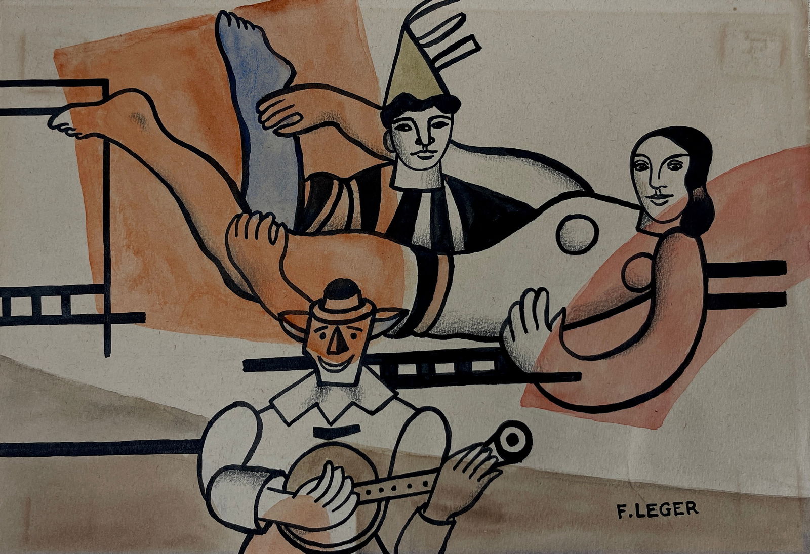 FERNAND LEGER (1881-1955) Gouache Watercolor Signed Lower Right (1 of 3)