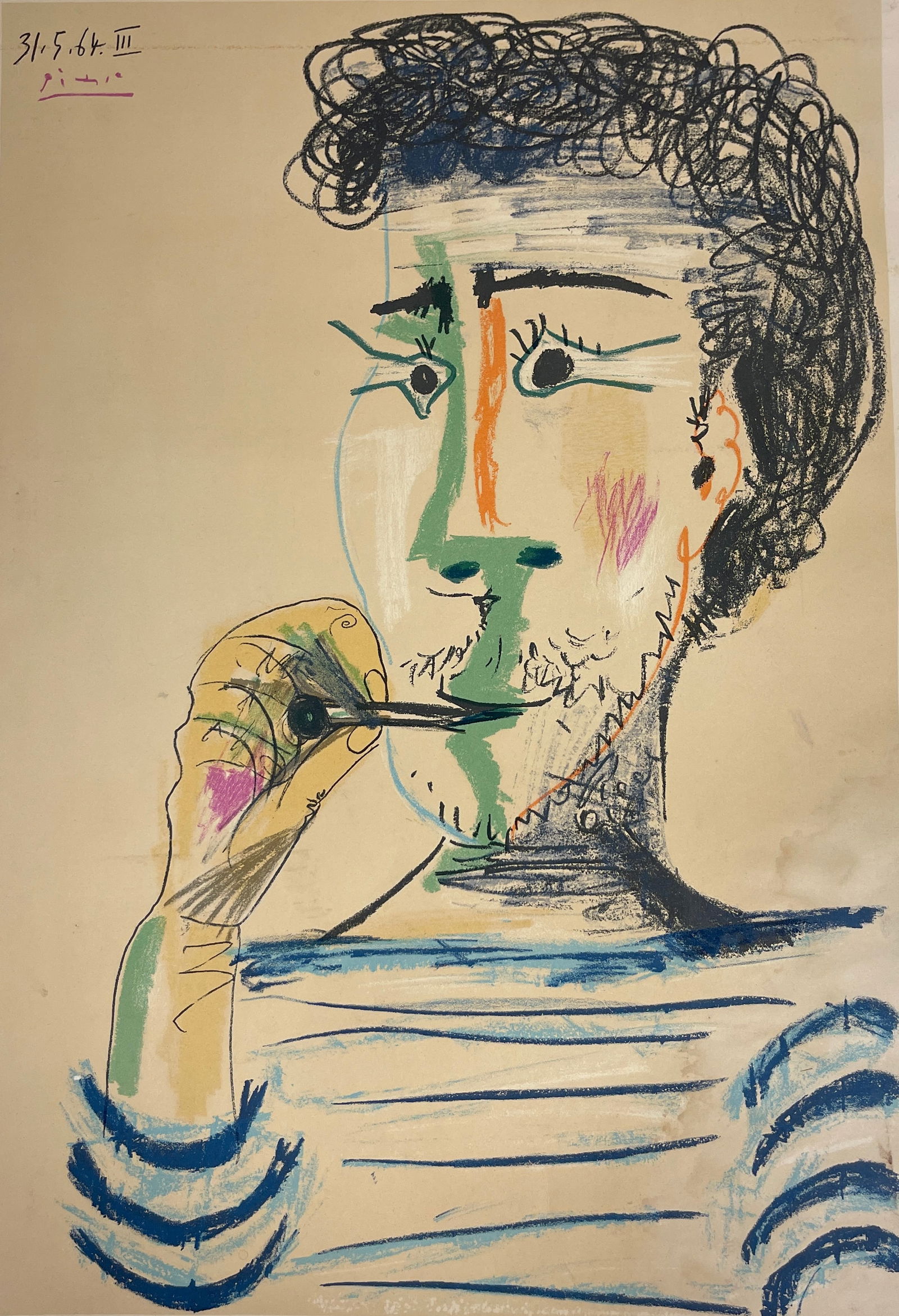 Pablo Picasso Lithograph Man with Mariniere and cigarette (1 of 6)